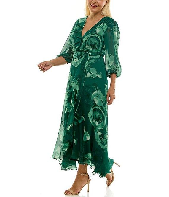 Moda Tara Plus Size Yoryu Chiffon Floral Print Ruffle Hem Dress Product Image