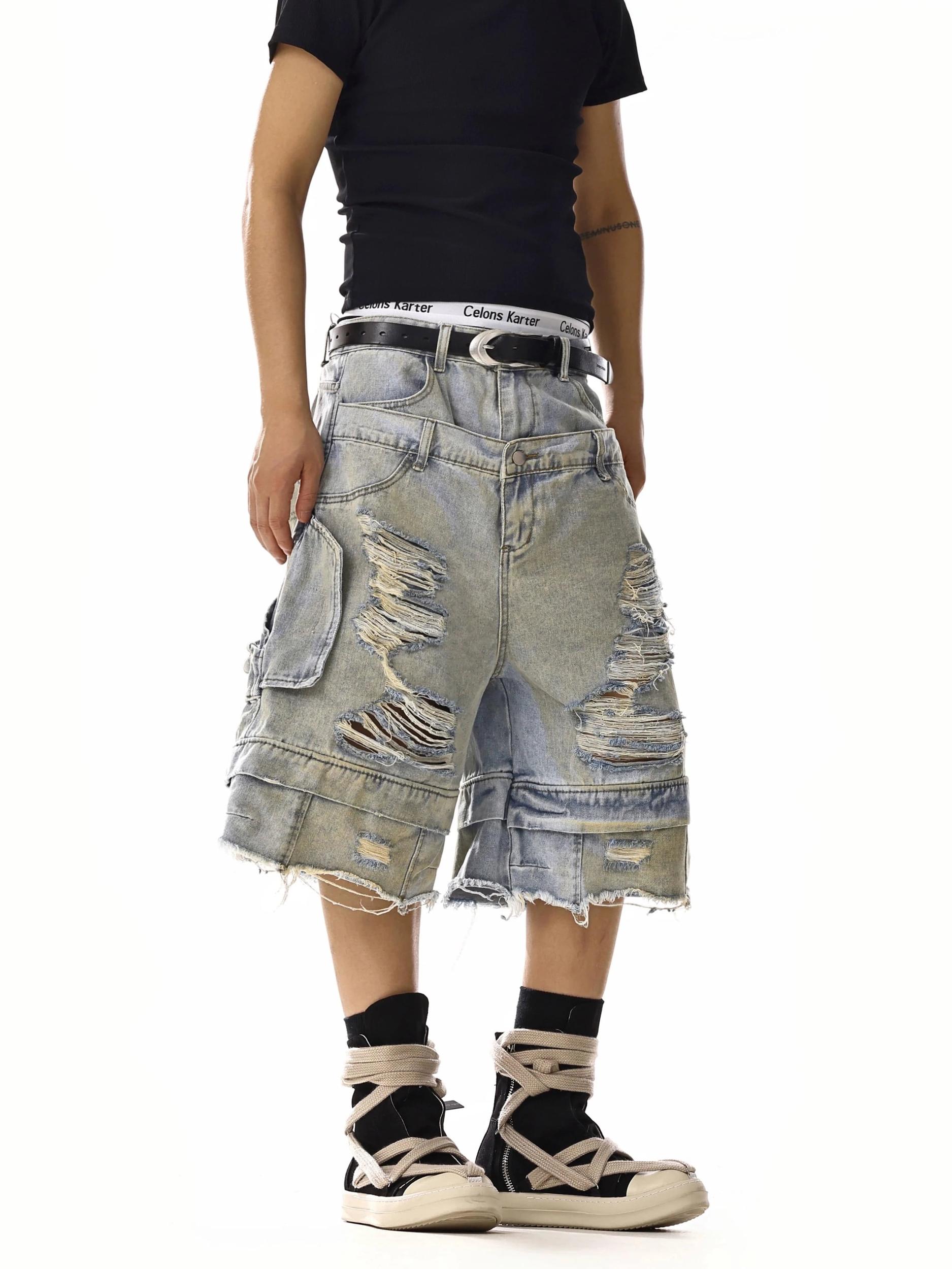 RT No. 18211 DISTRESSED BLUE DENIM SHORTS Product Image