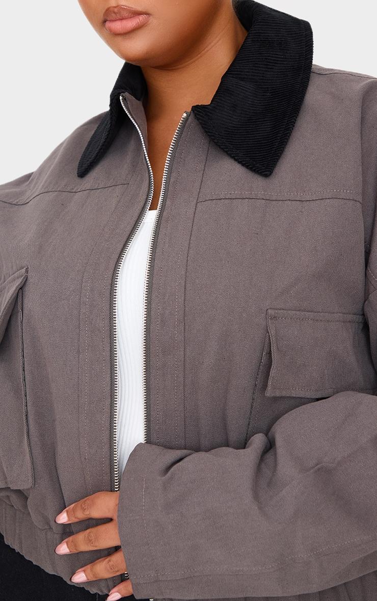 Plus Dark Grey Contrast Collar Twill Jacket Product Image