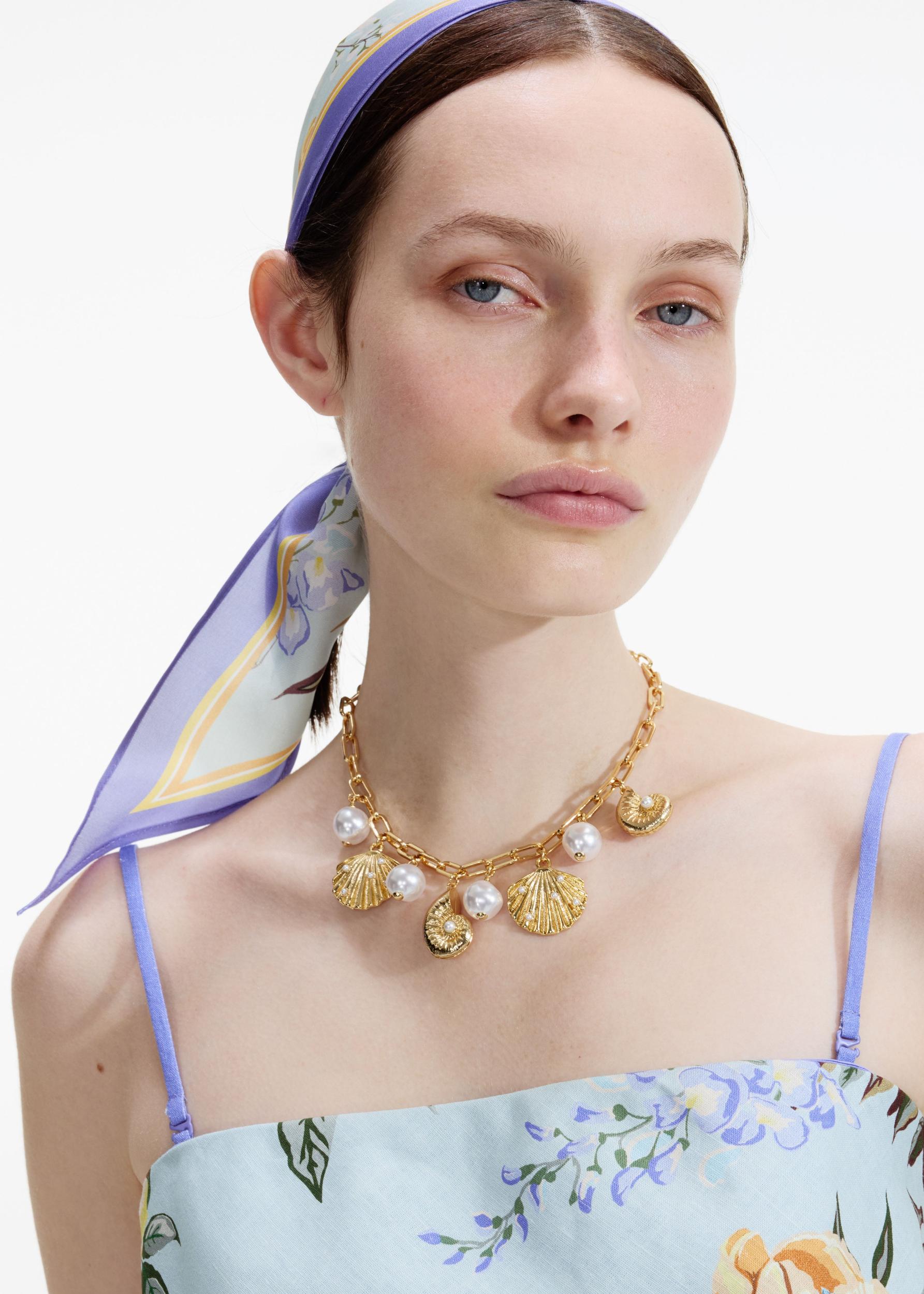 Gold Pearl Shell Charm Necklace Product Image