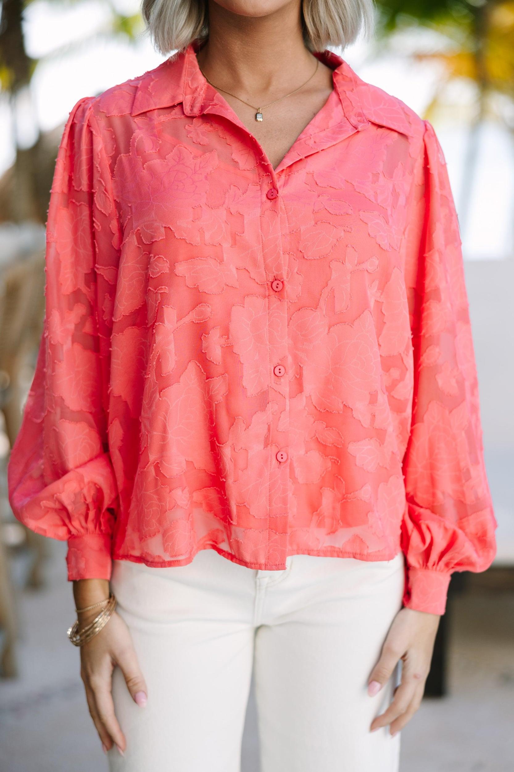 All In The Details Pink Textured Blouse Female Product Image