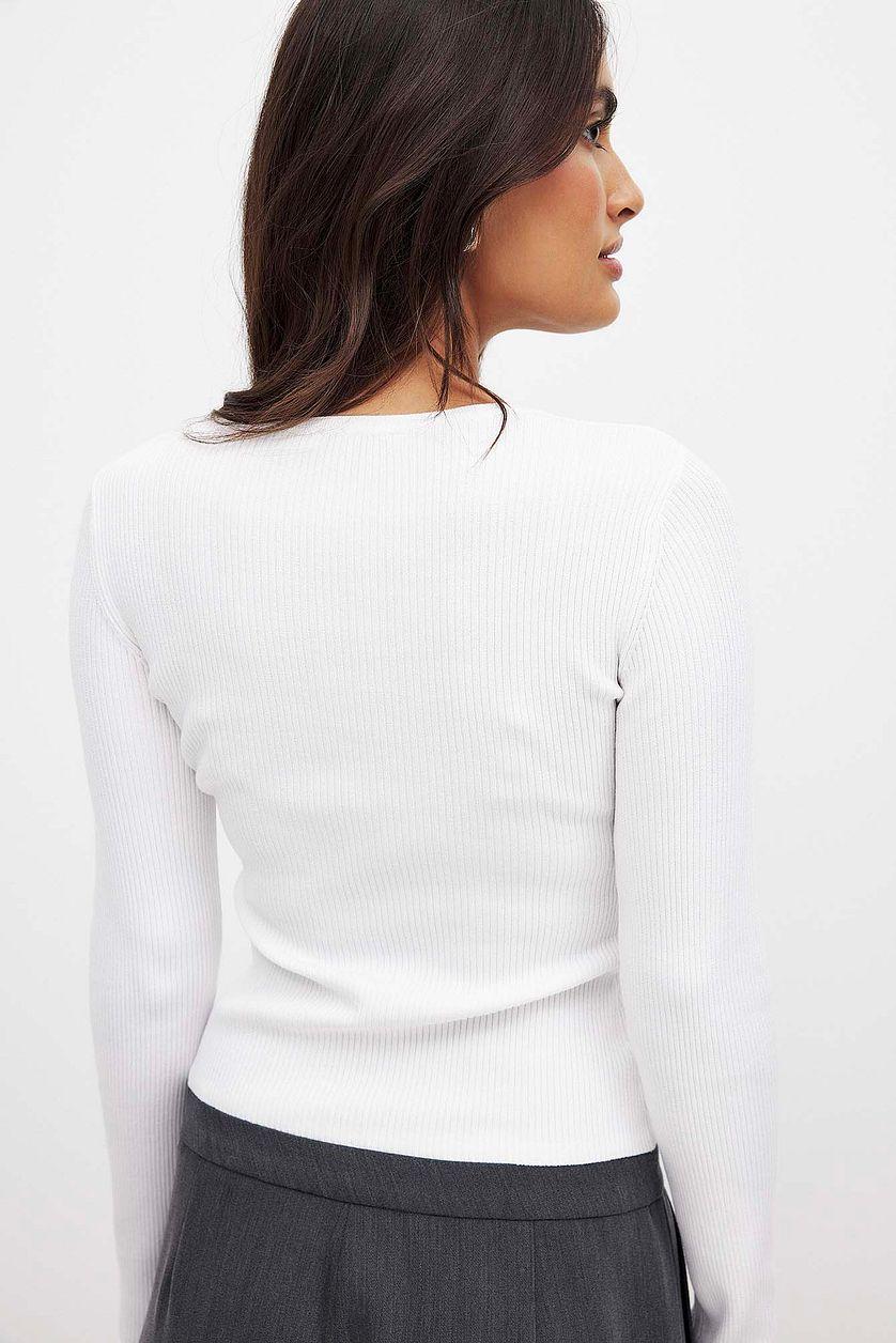 Ribbed Knitted V-Neck Top Product Image