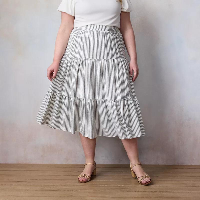 Plus Size LC Lauren Conrad Three Tier Midi Skirt, Women's, Size: 1XL, Aspen Picnic Stripe Product Image