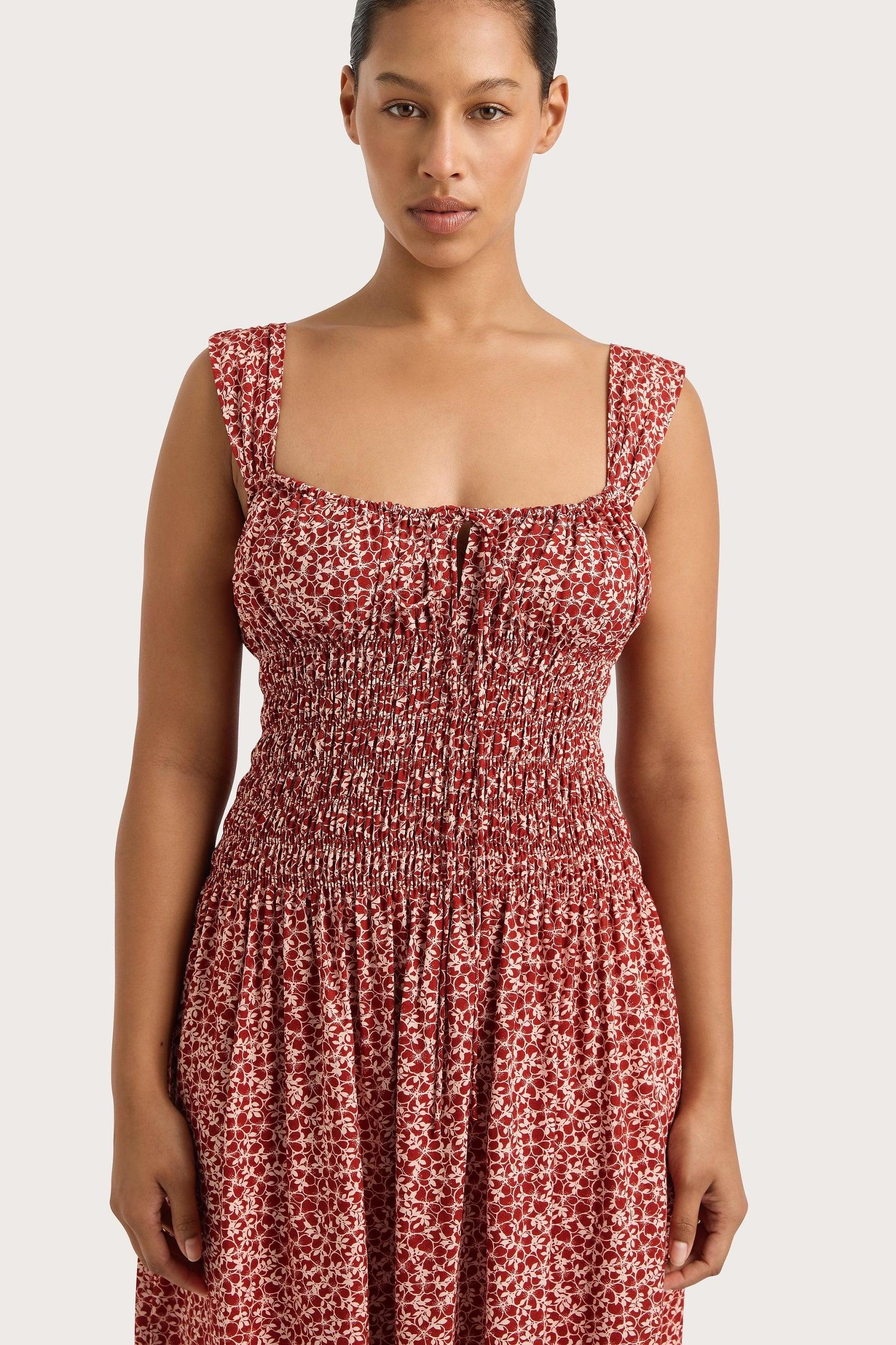 Yerres Midi Dress Peony Stamp Garnet - Final Sale Product Image