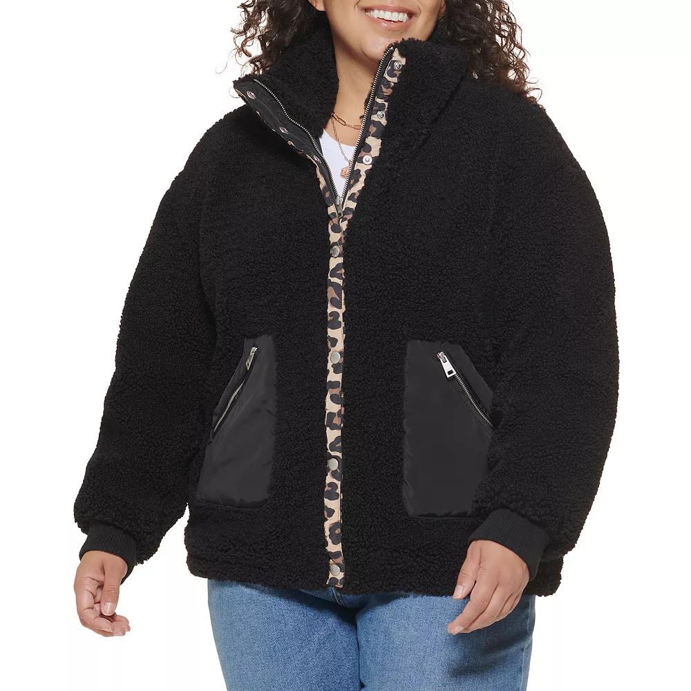 Plus Size Levi's® Cozy Teddy Sherpa Jacket, Women's, Size: 3XL, Black Leopard Product Image