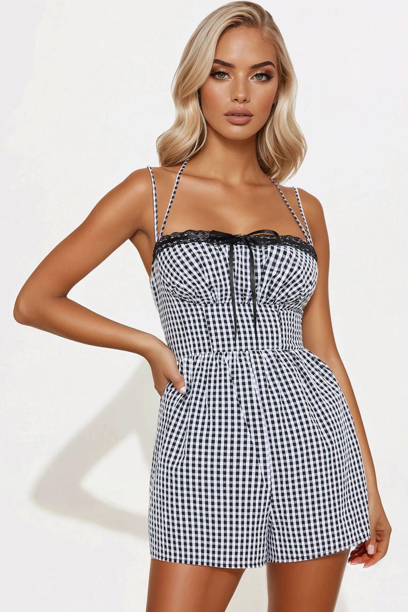 Sprung Off You Gingham Romper - Black/combo Product Image