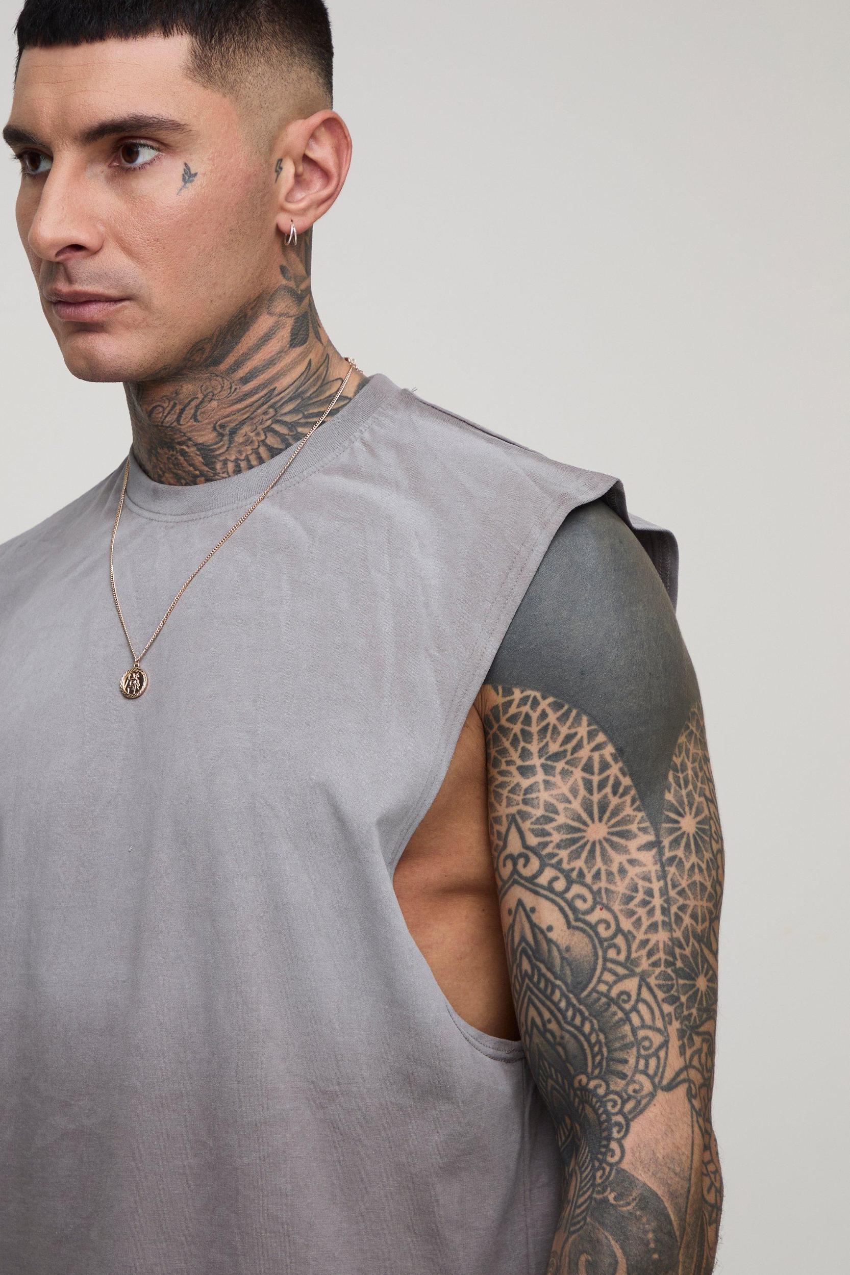 Tall Regular Fit Drop Armhole Spray Wash Tank | boohooMAN USA Product Image
