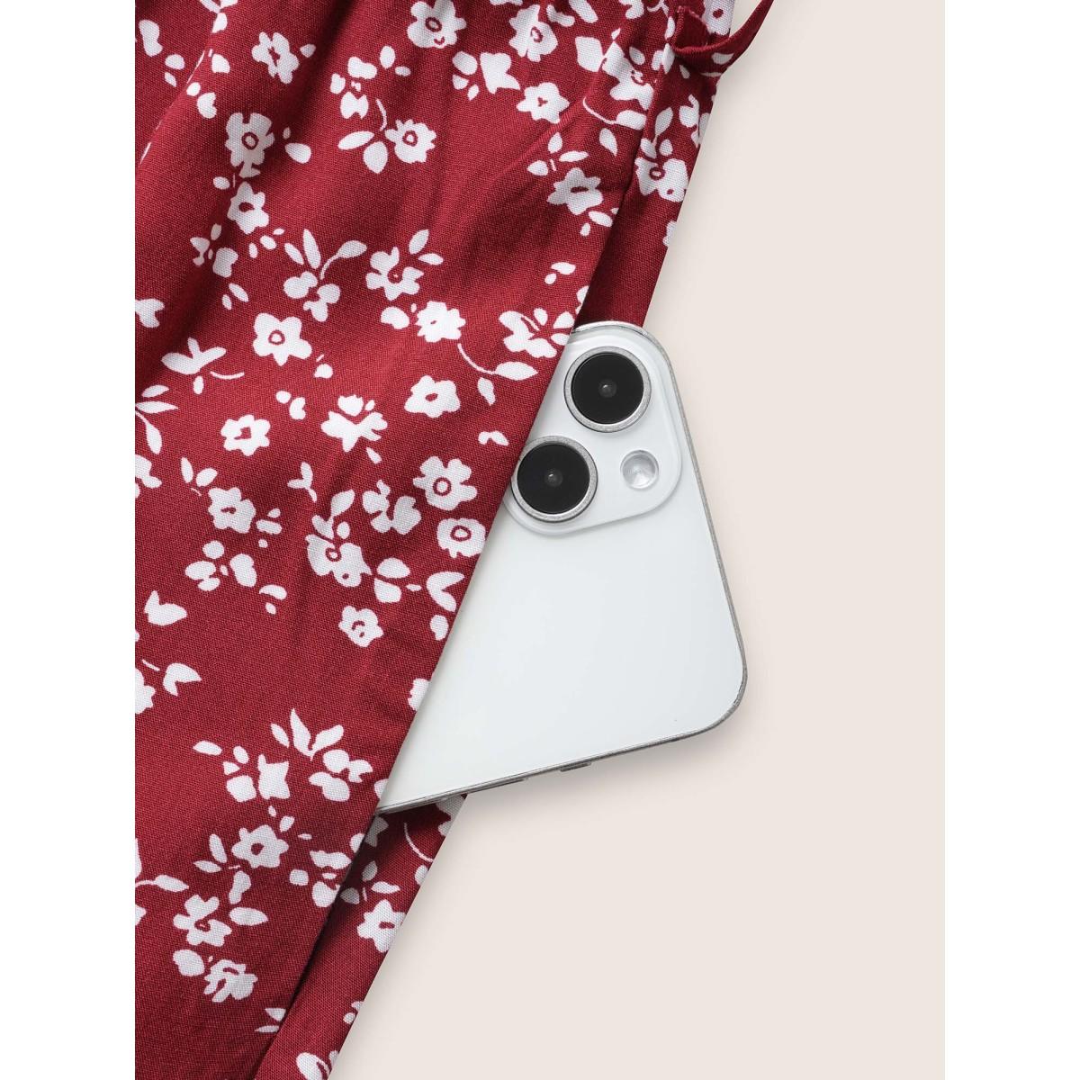 Plus Size RedViolet Ditsy Floral Wrap Belted Gathered Jumpsuit Women Elegant Short sleeve Overlap Collar Everyday Loose Jumpsuits BloomChic 18-20/2X Product Image