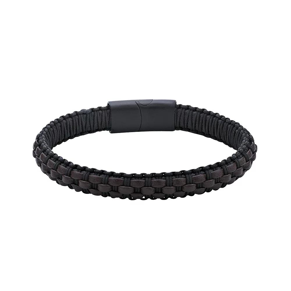 LYNX Men's Dark Brown Leather Braided Bracelet, Size: 8.5", Stainless Product Image