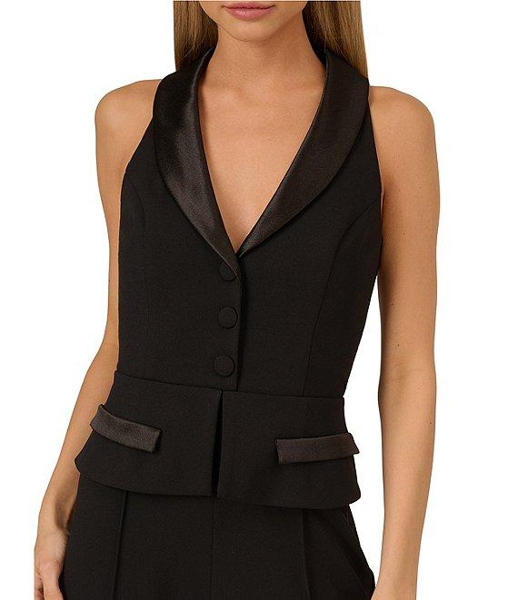Adrianna by Adrianna Papell Crepe V-Neck Sleeveless Peplum Straight Leg Tuxedo Jumpsuit Product Image