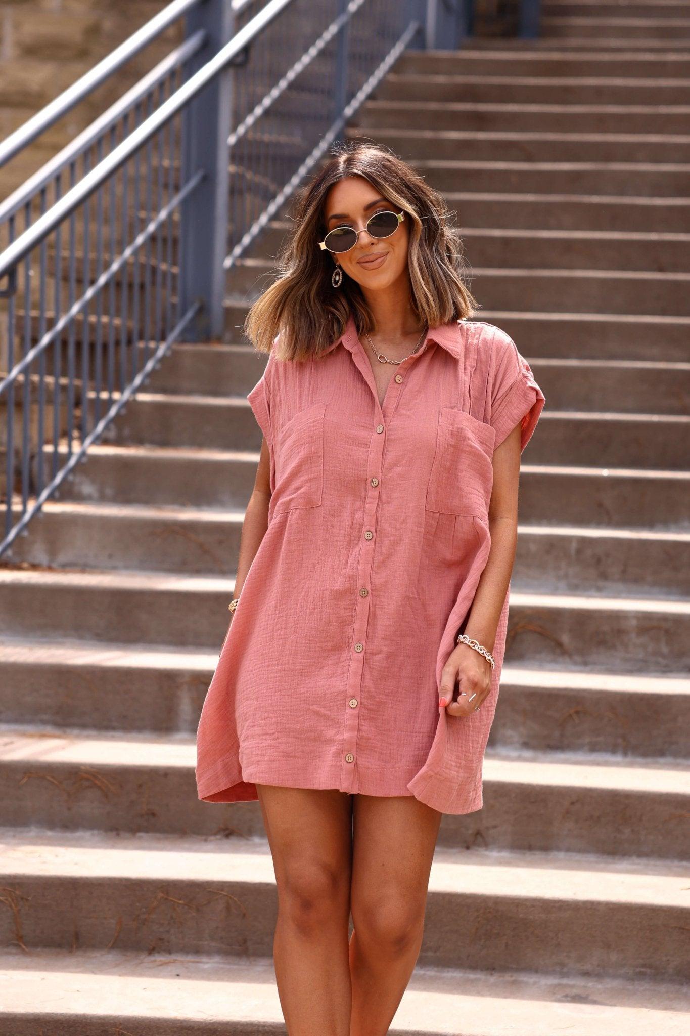 Clay Belle Button Down Tunic Mini Dress - FINAL SALE Product Image