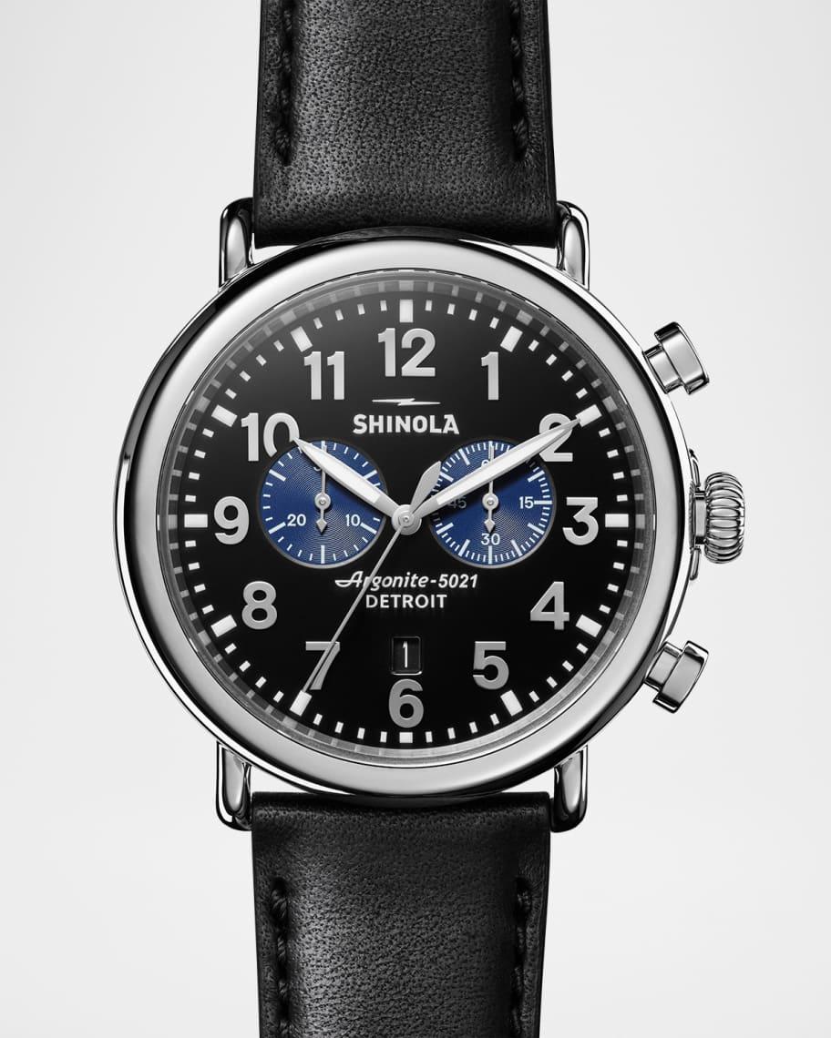 Mens Runwell 47mm Stainless Steel Leather-Strap Chronograph Watch Product Image