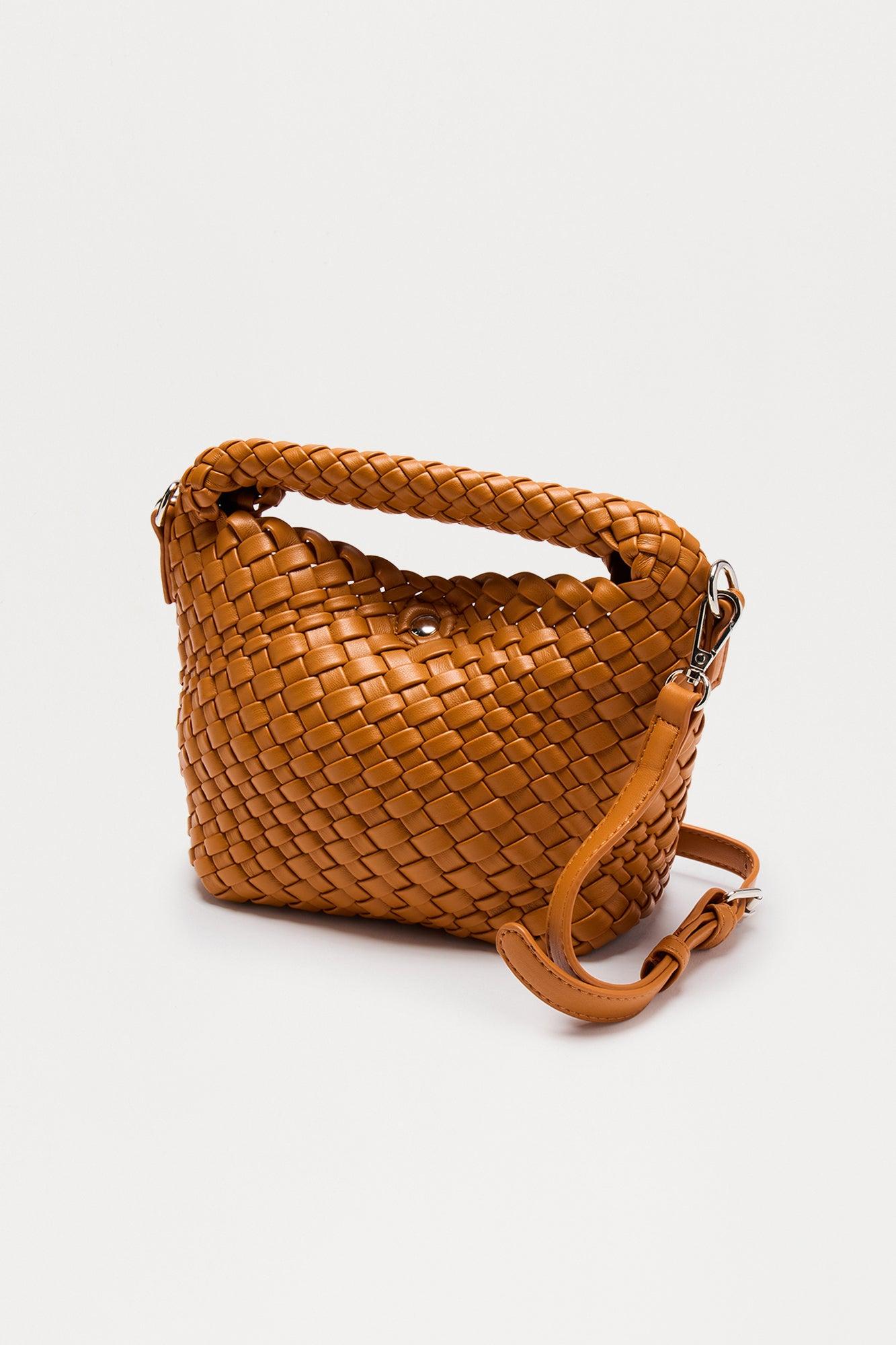 Tropics Woven Bucket Faux Leather Crossbody Bag - Brown Female Product Image