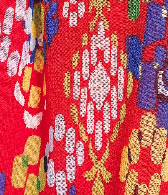 Calessa Plus Size Mesh Knit Ikat Printed Square Neck Elbow Sleeve Tunic Product Image