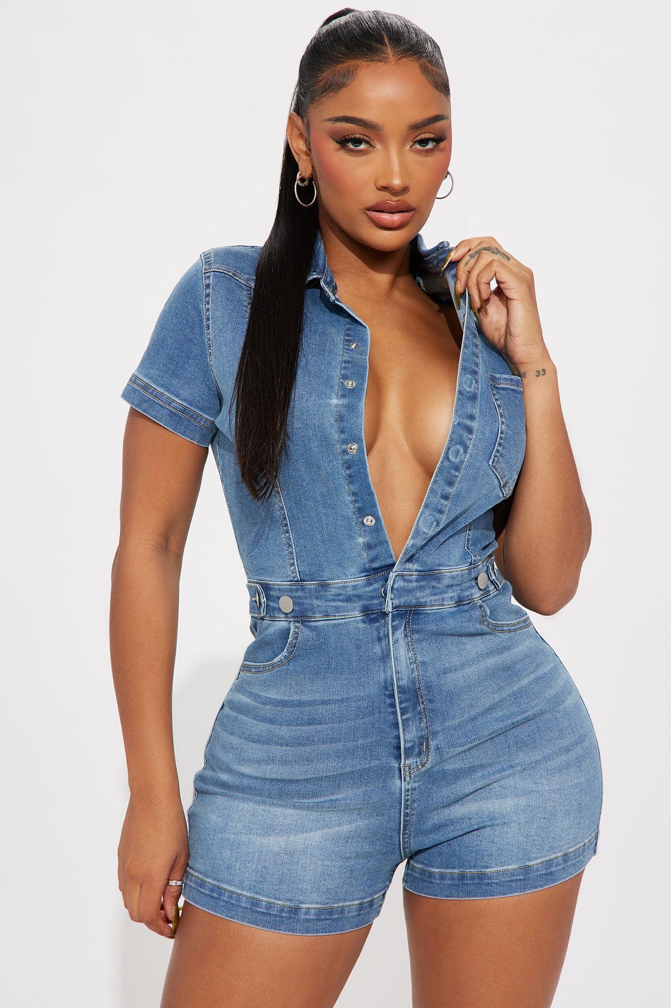Fading Into Friday Denim Romper - Light Wash Product Image