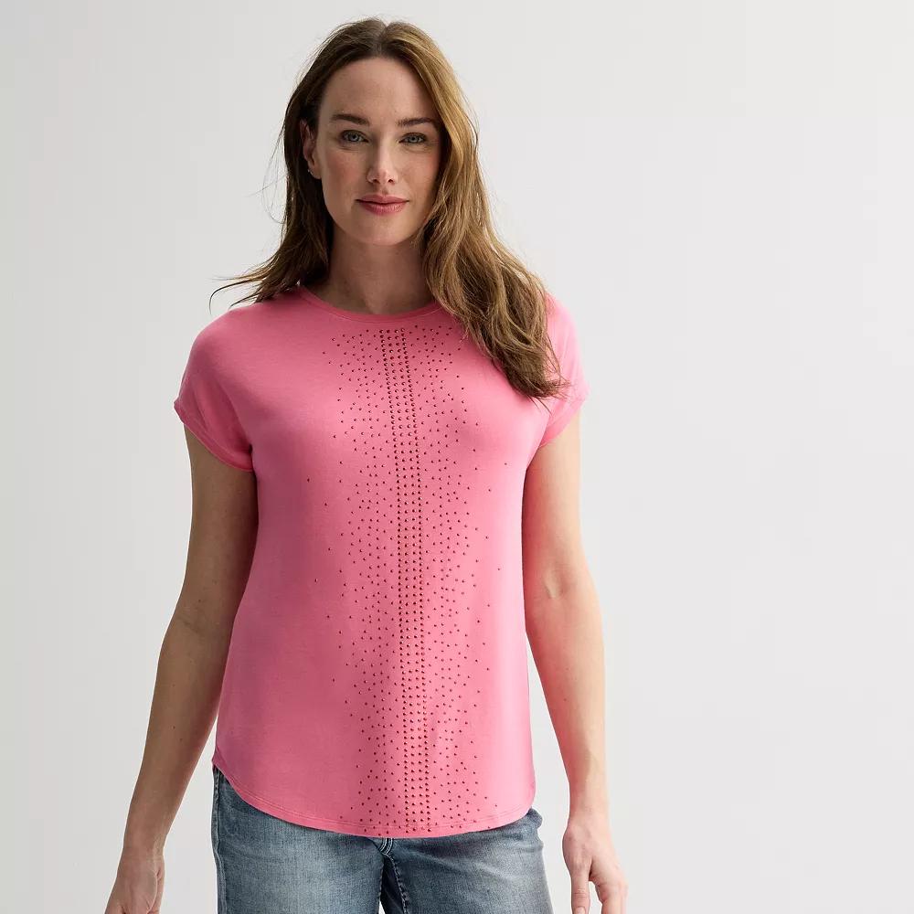 Women's Apt. 9® Short Sleeve Embellished Top, Size: XS, Pinky Ring Product Image