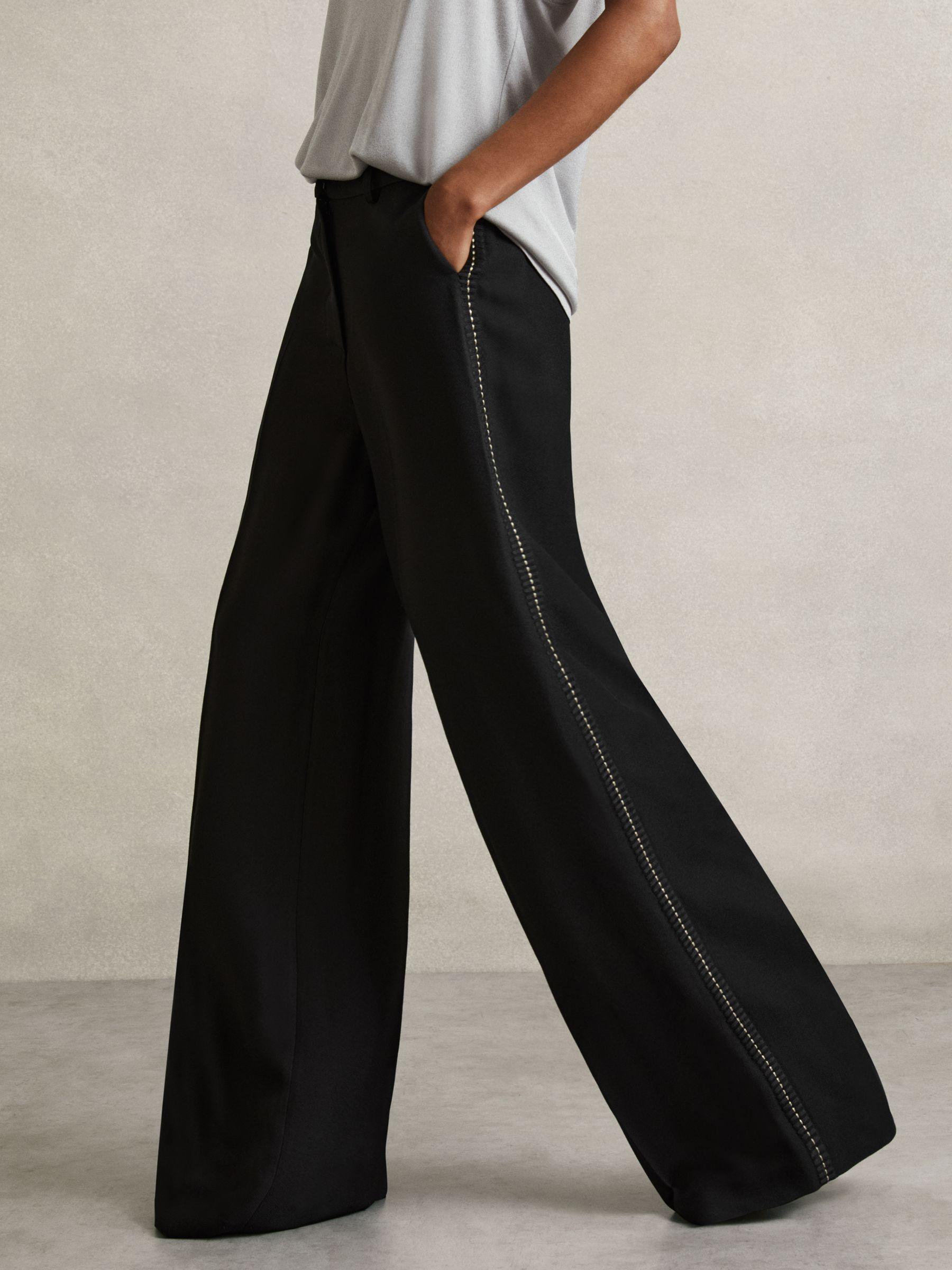 Atelier Crepe Wide-Leg Stitch Trousers in Black Product Image