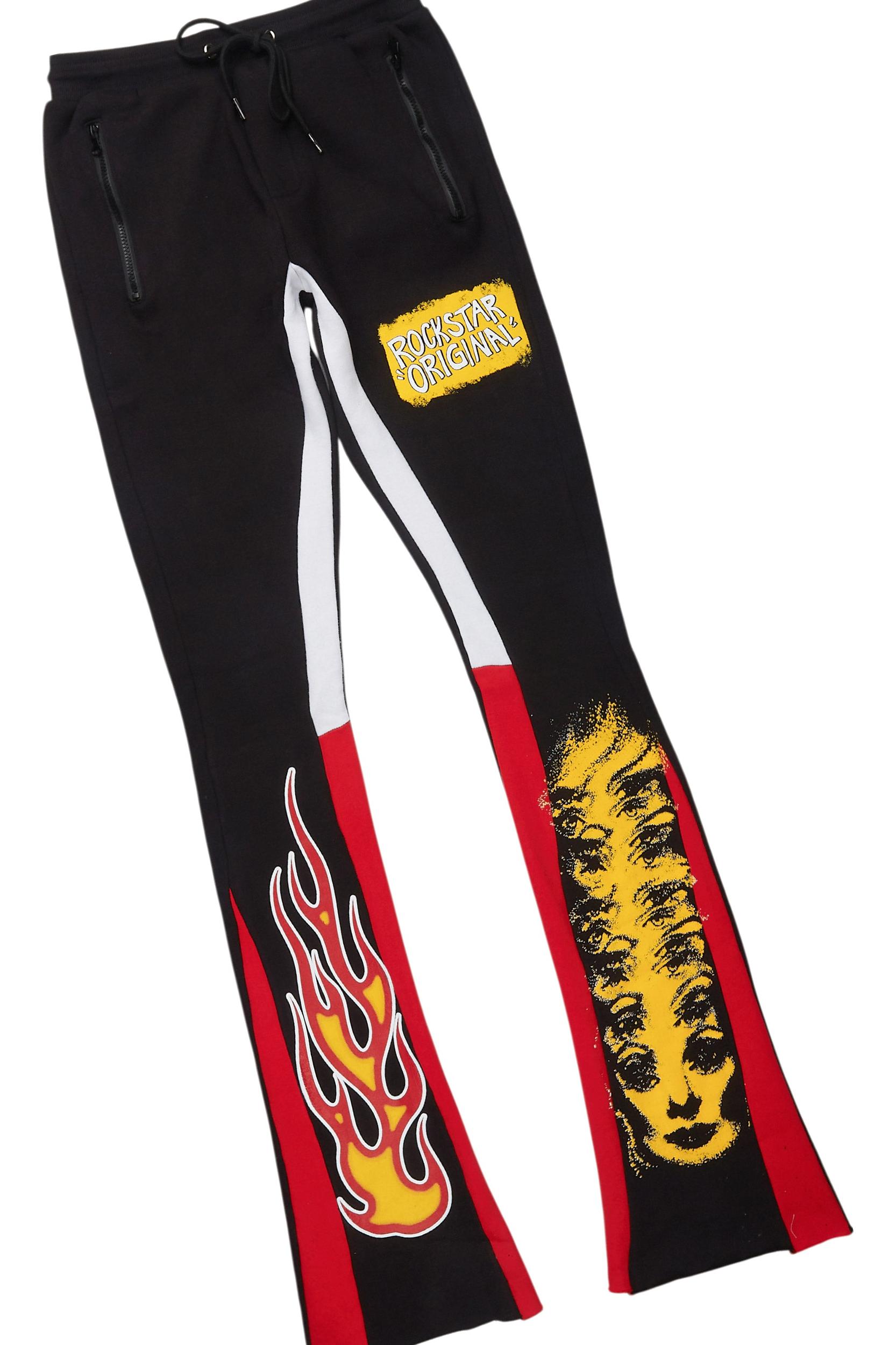 Beno Black/Yellow Stacked Flare Hoodie Track Set Male Product Image