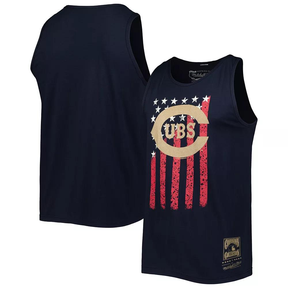 Men's Mitchell & Ness Navy Chicago Cubs Cooperstown Collection Stars and Stripes Tank Top, Size: Medium, Blue Product Image