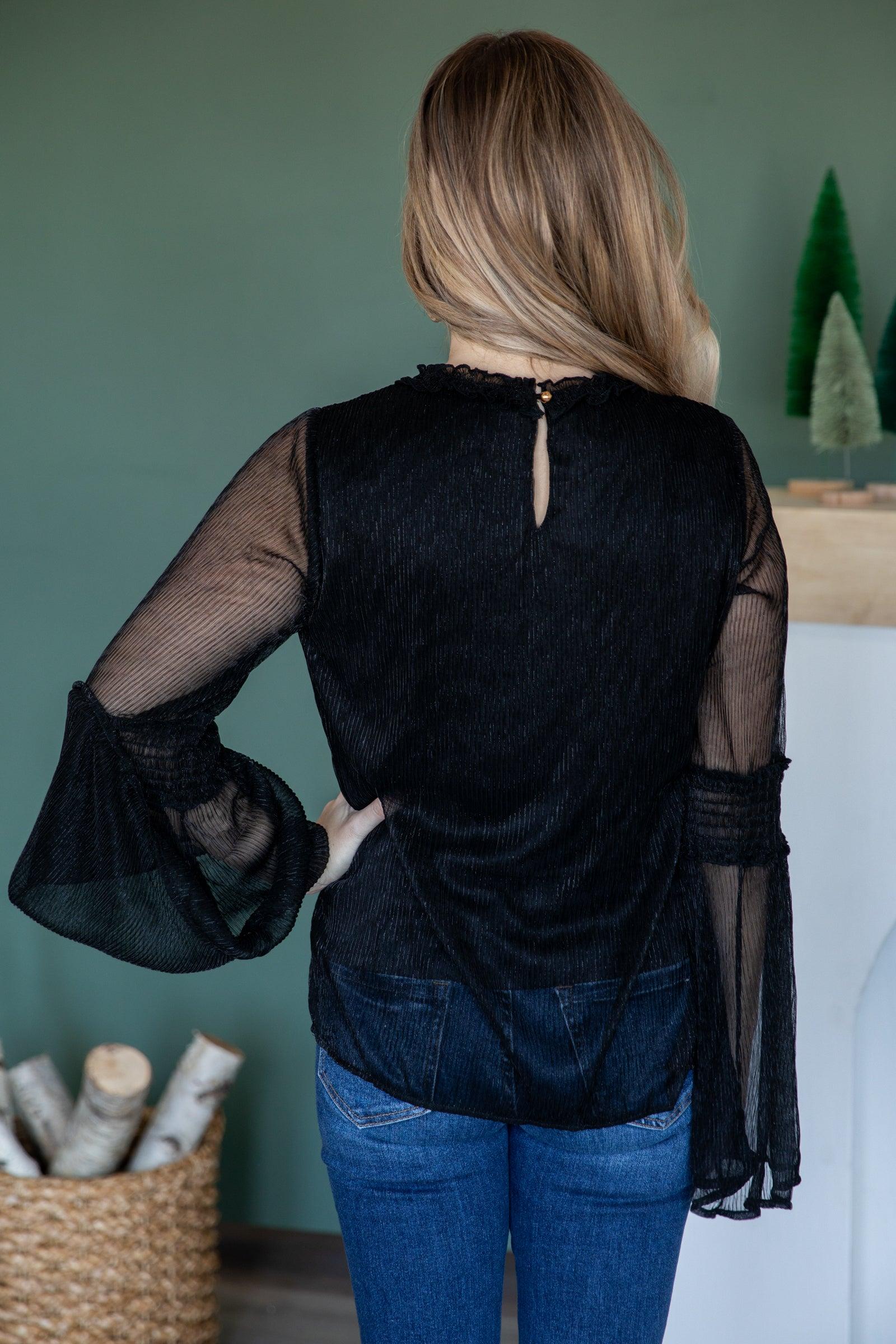 Black Metallic Bell Sleeve Top Product Image