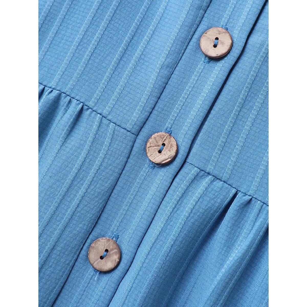 Plus Size DarkBlue Button Detail High Waisted Solid Jumpsuit Women Short sleeve V-neck Everyday-Casual Loose Jumpsuits BloomChic 10/M Product Image