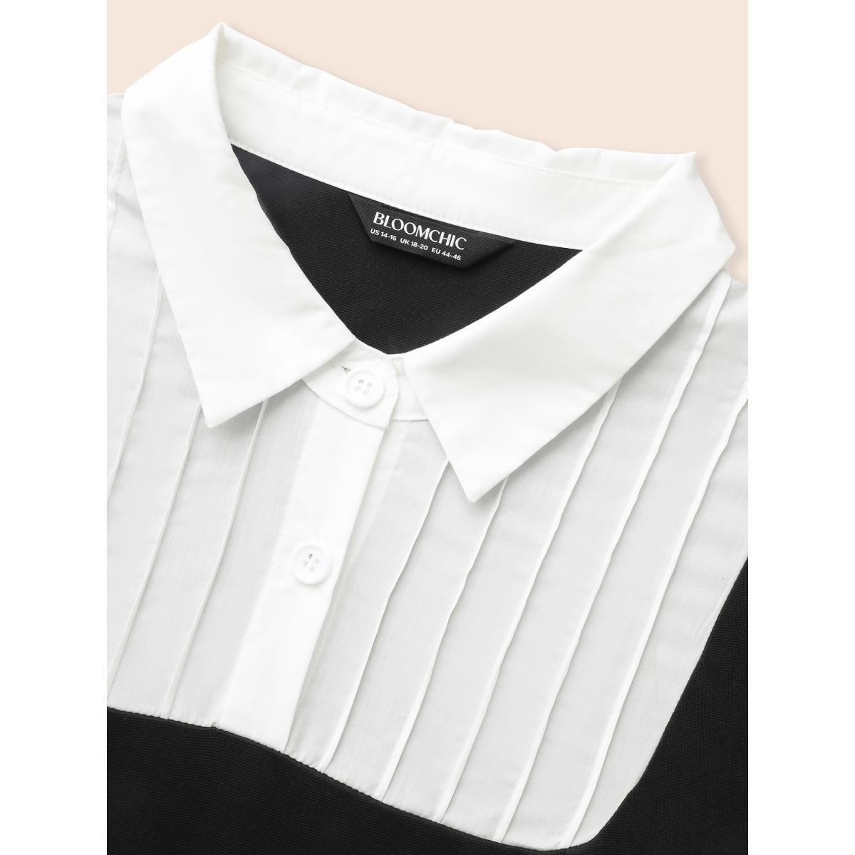 Plus Size Contrast Patchwork Tucked Seam Sleeveless Dress Black Women Elegant Tucked seam Shirt collar Sleeveless Curvy BloomChic 22-24/3X Product Image