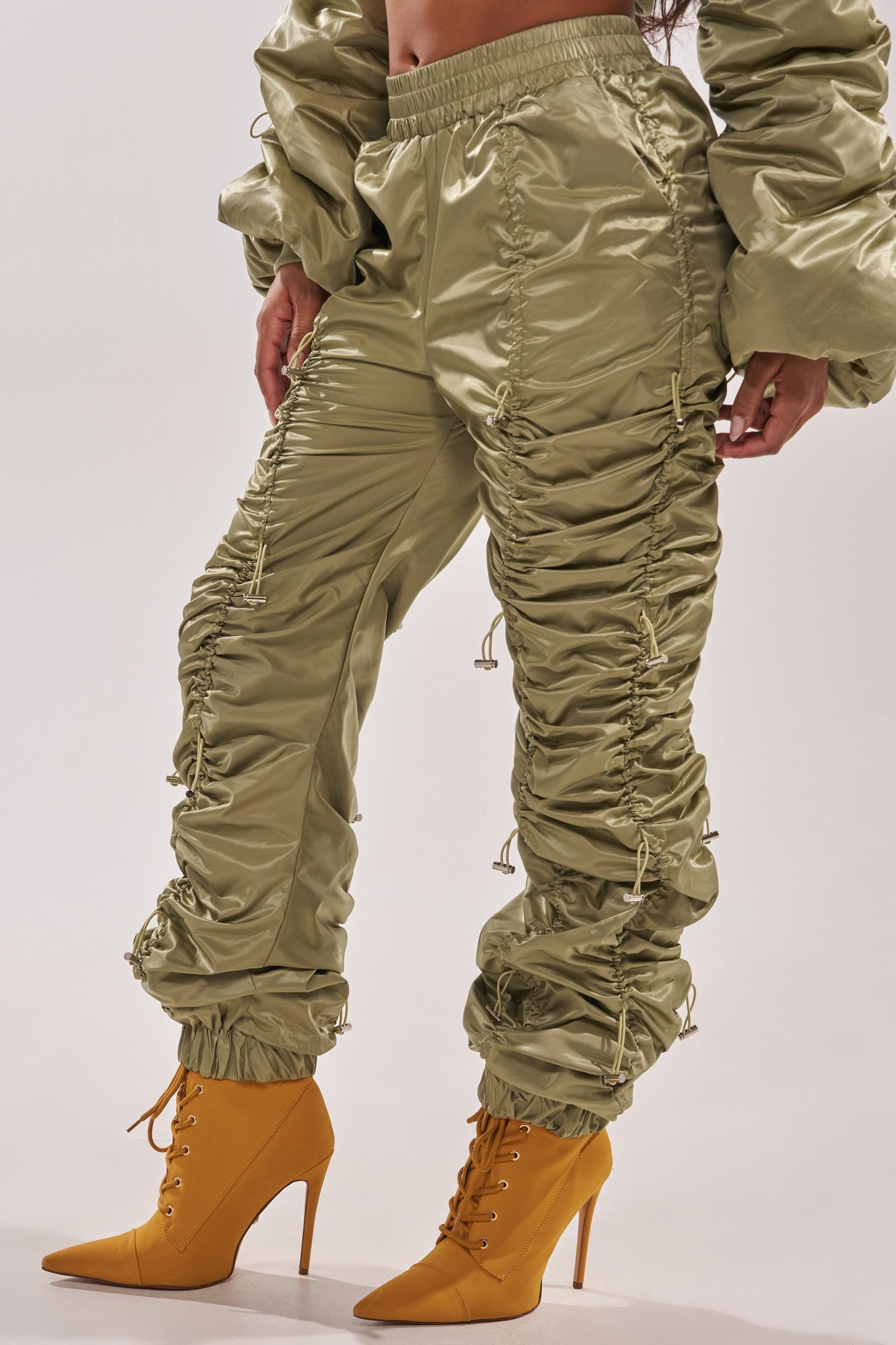 NO TIME FOR GAMES RUCHED JOGGER IN OLIVE Product Image