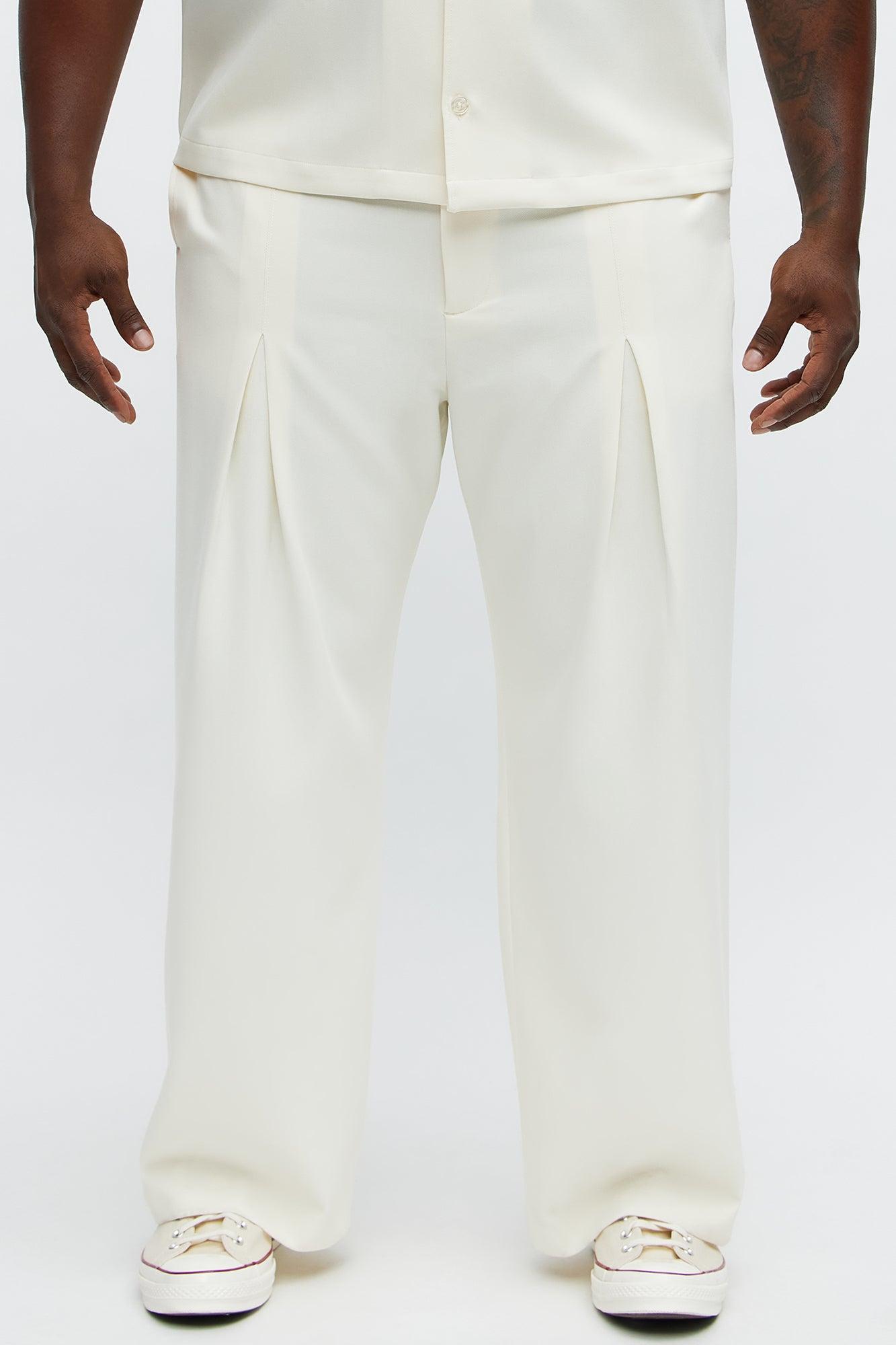Ronan High Waisted Pleated Trousers - Cream Male Product Image
