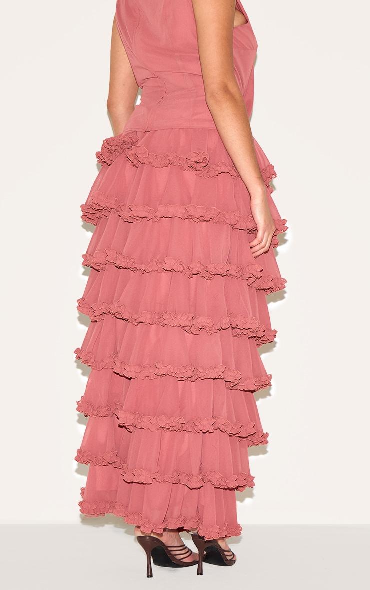 Plus Blush Rose Chiffon Tiered Frill Maxi Skirt Product Image