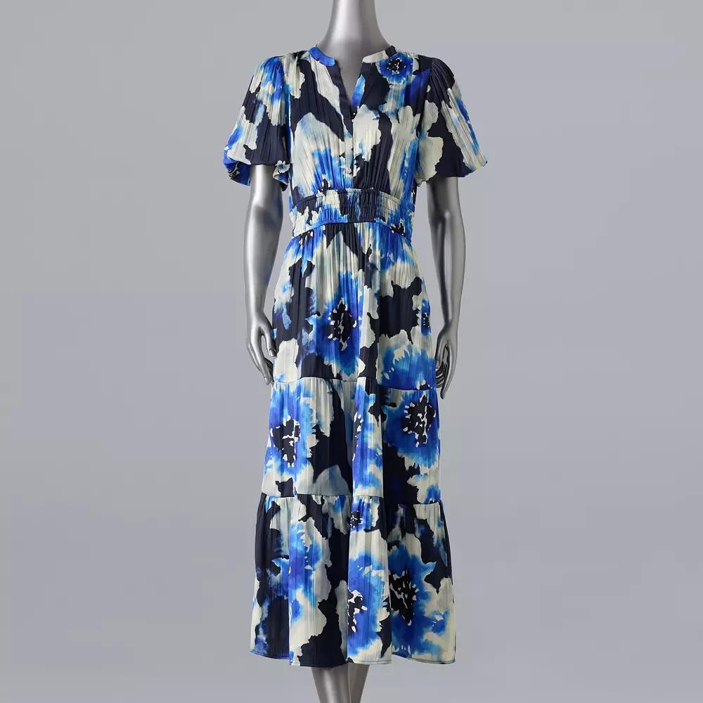 Women's Simply Vera Vera Wang Short Sleeve Maxi Dress, Size: Small, Navy Blue Floral Product Image