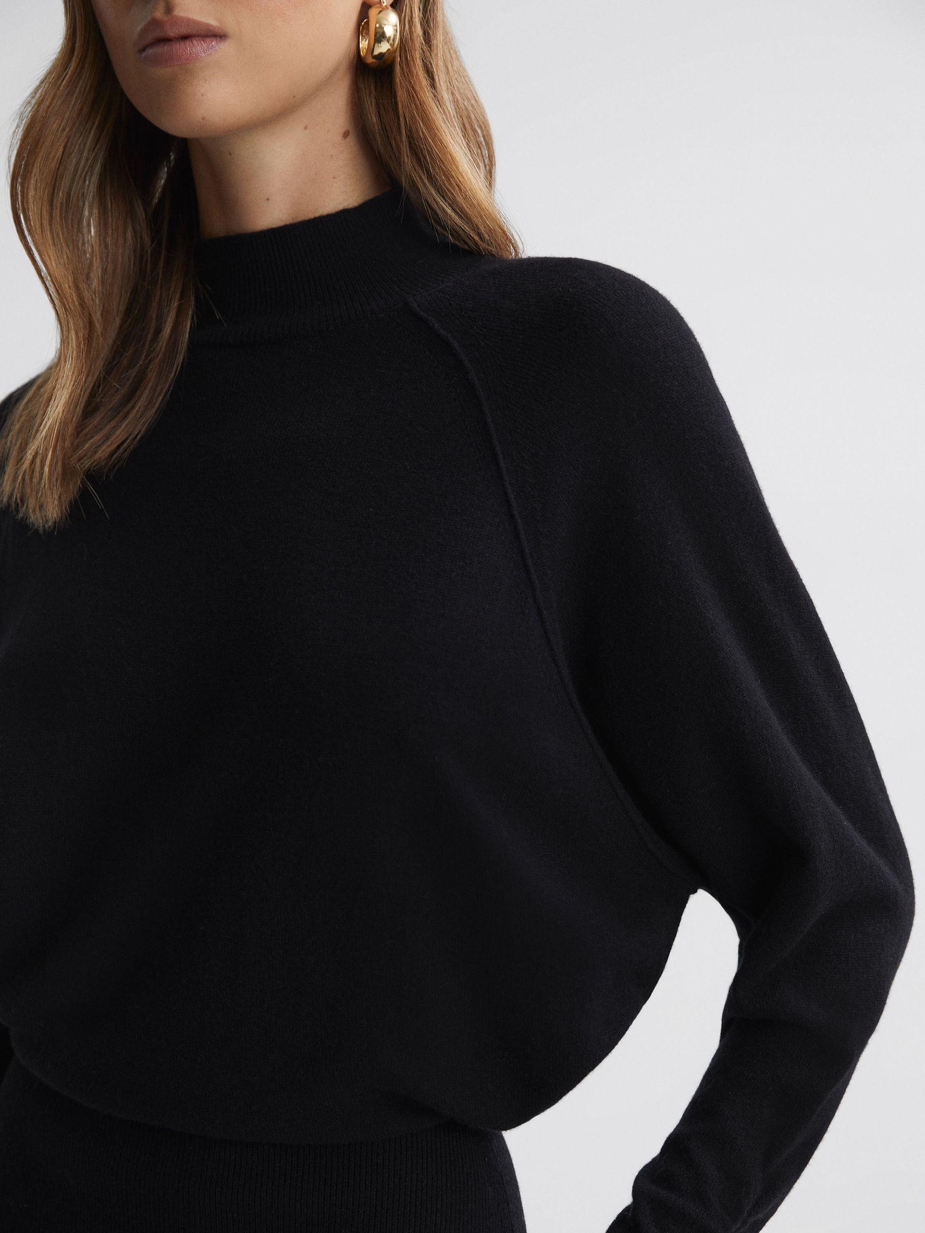 Petite Wool Blend Ruched Sleeve Midi Dress in Black Product Image