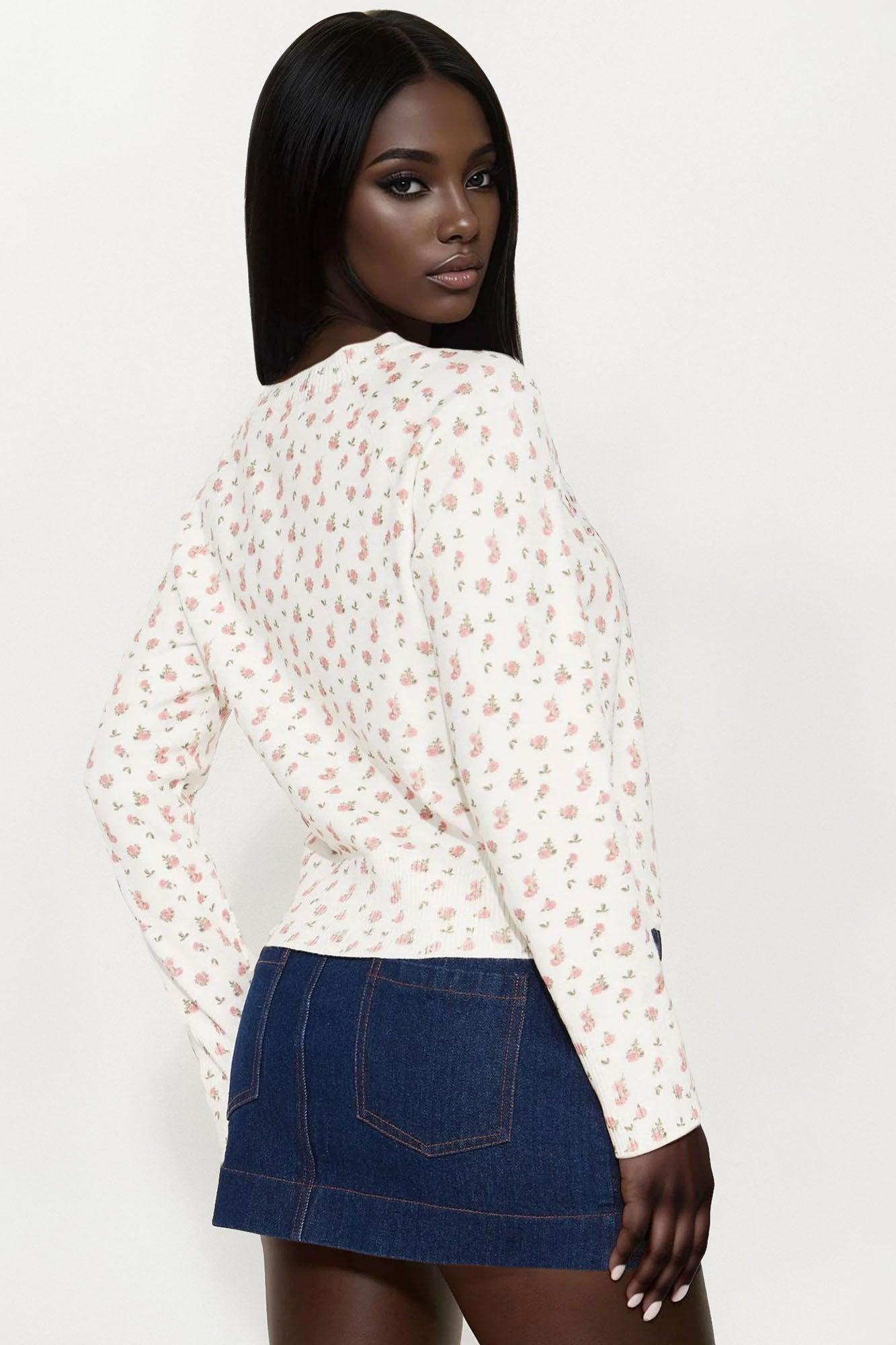 In Full Bloom Ditsy Floral Cardigan Sweater - Ivory/combo Product Image