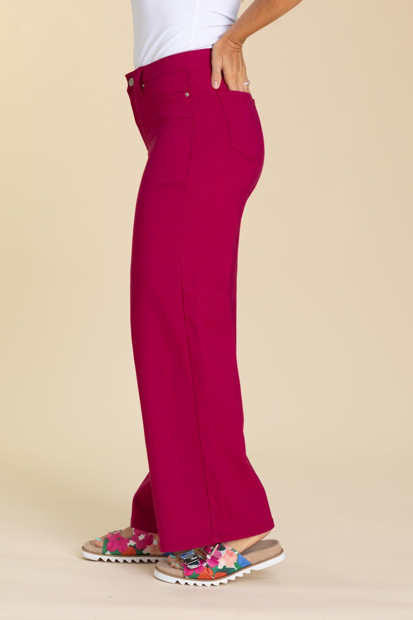 YMI Dark Fuchsia Hyperstretch Wide Leg Pants Product Image