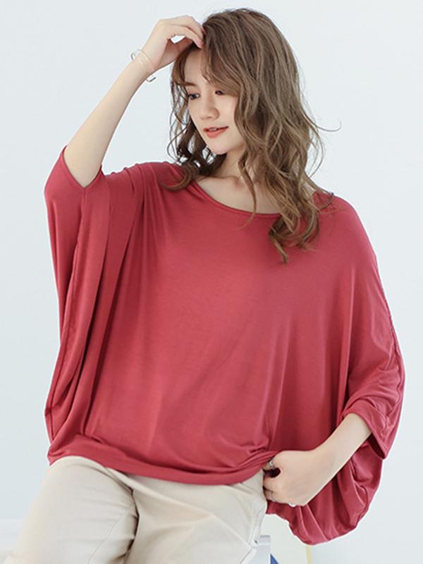 Vintage Loose Round-Neck Batwing Sleeves Shirts Product Image