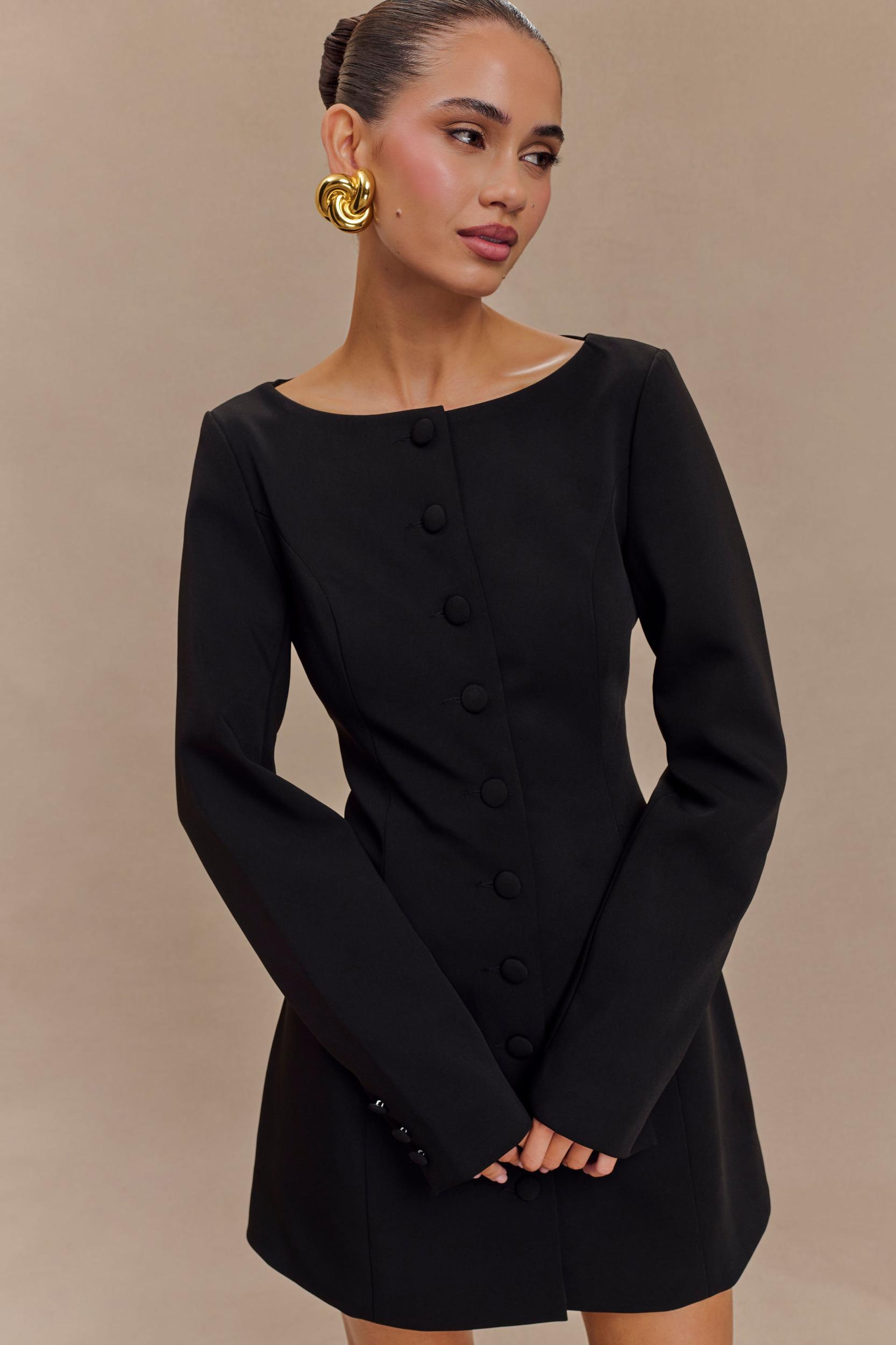 Jolie Boat Neck Suiting Mini Dress - Black Product Image