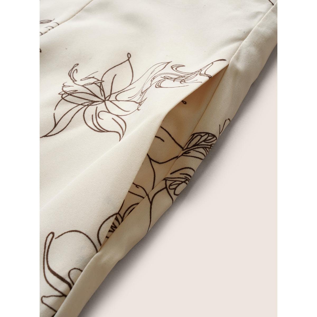 Plus Size Floral Print Pocket Zipper Fly Skirt Women Apricot Elegant Non No stretch Slanted pocket Everyday Skirts BloomChic 12/L Product Image