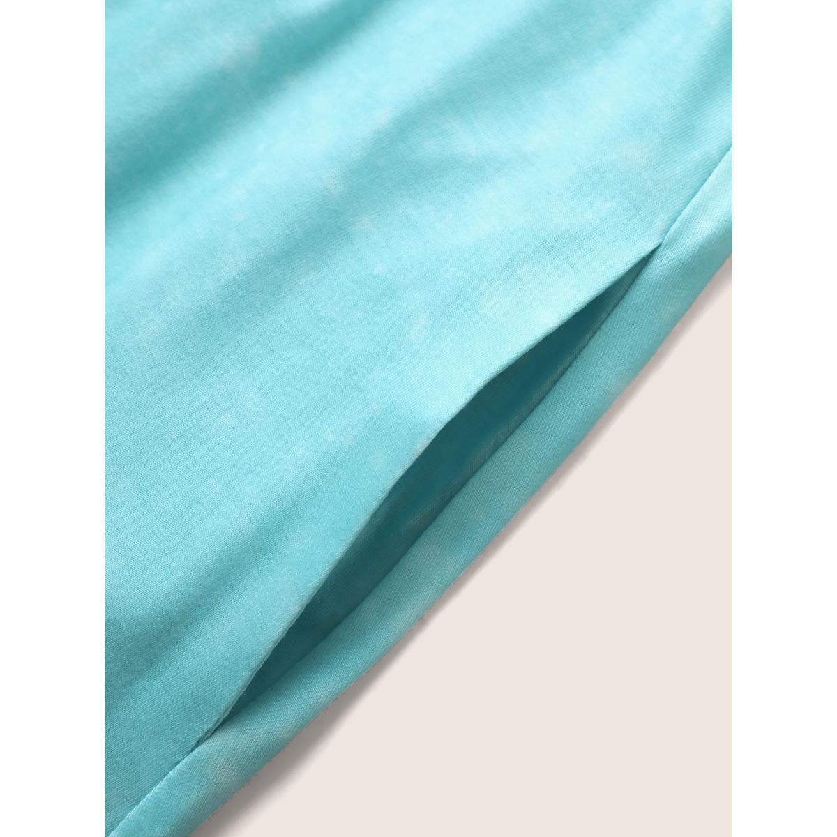 Plus Size Tie Dye V Neck Pocket Dress LightBlue Women Casual Non V-neck Short sleeve Curvy BloomChic 18-20/2X Product Image