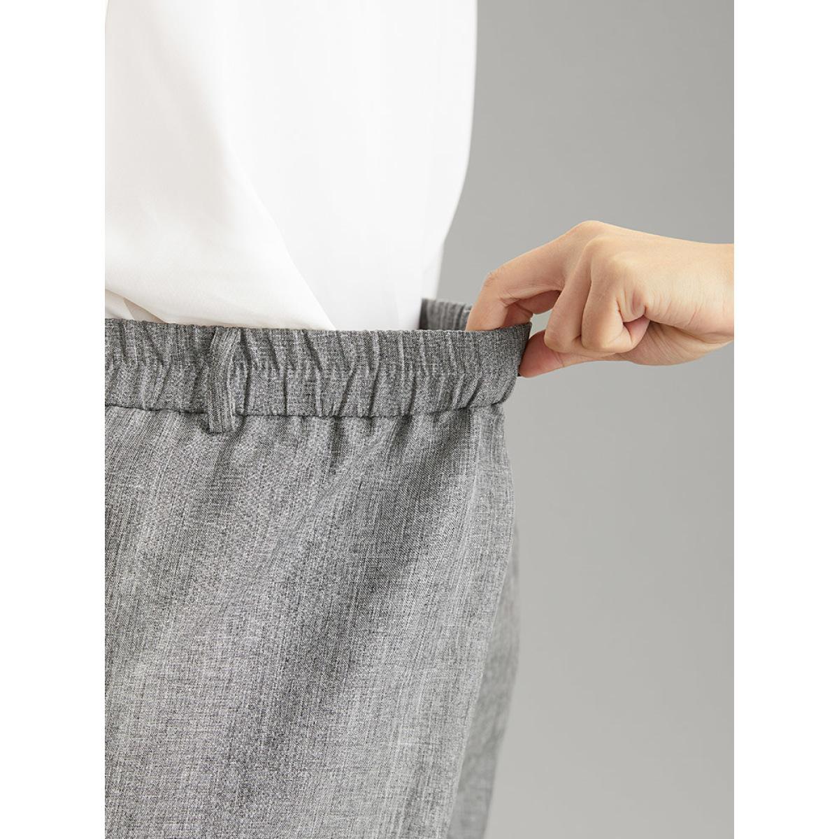 Plus Size Heather Flap Detail Elastic Waist Wide Leg Pants Women DarkGray Office Wide Leg High Rise Work Pants BloomChic 22-24/3X Product Image