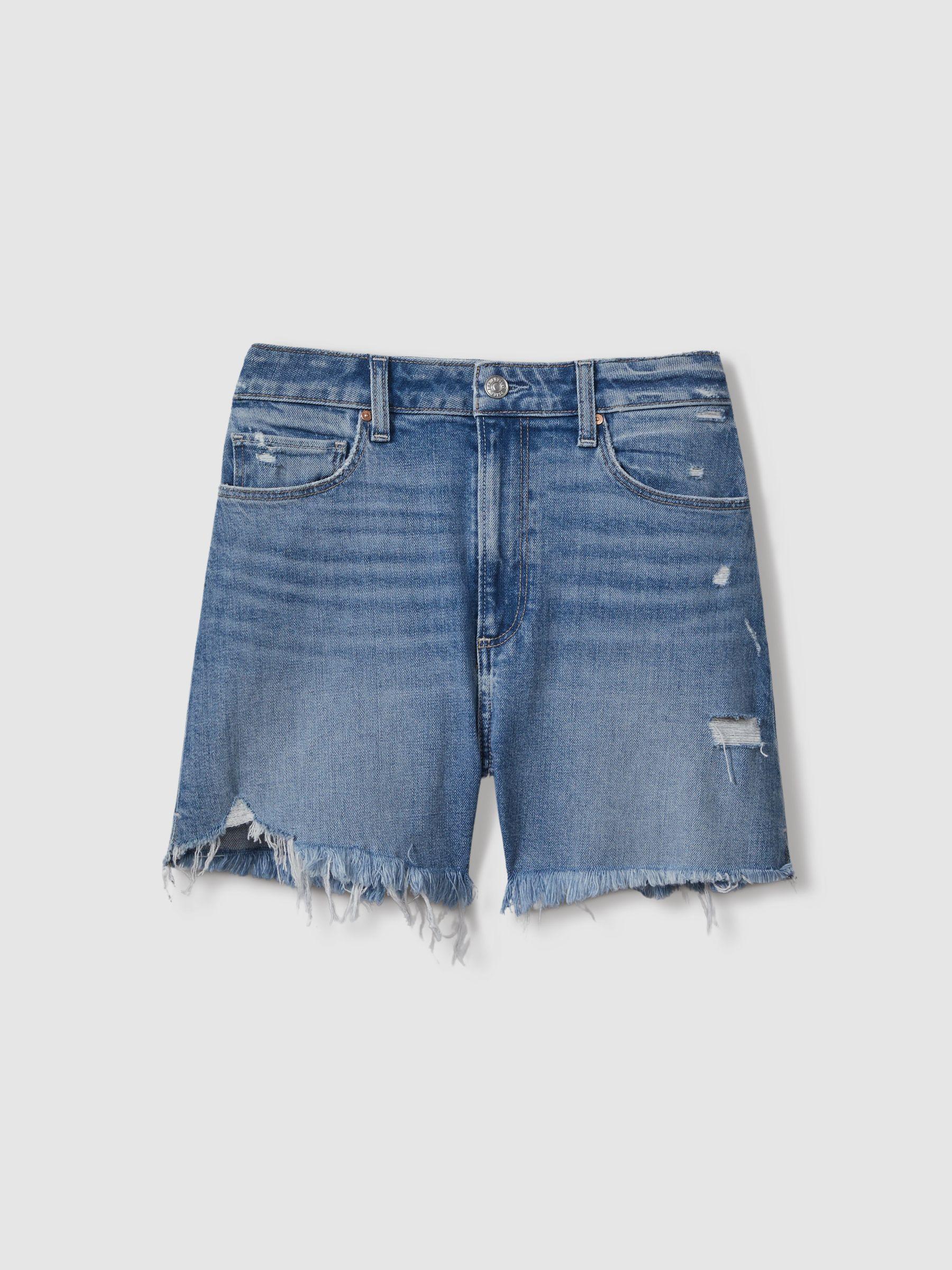 Paige Raw Hem Denim Shorts in Denim Blue Product Image