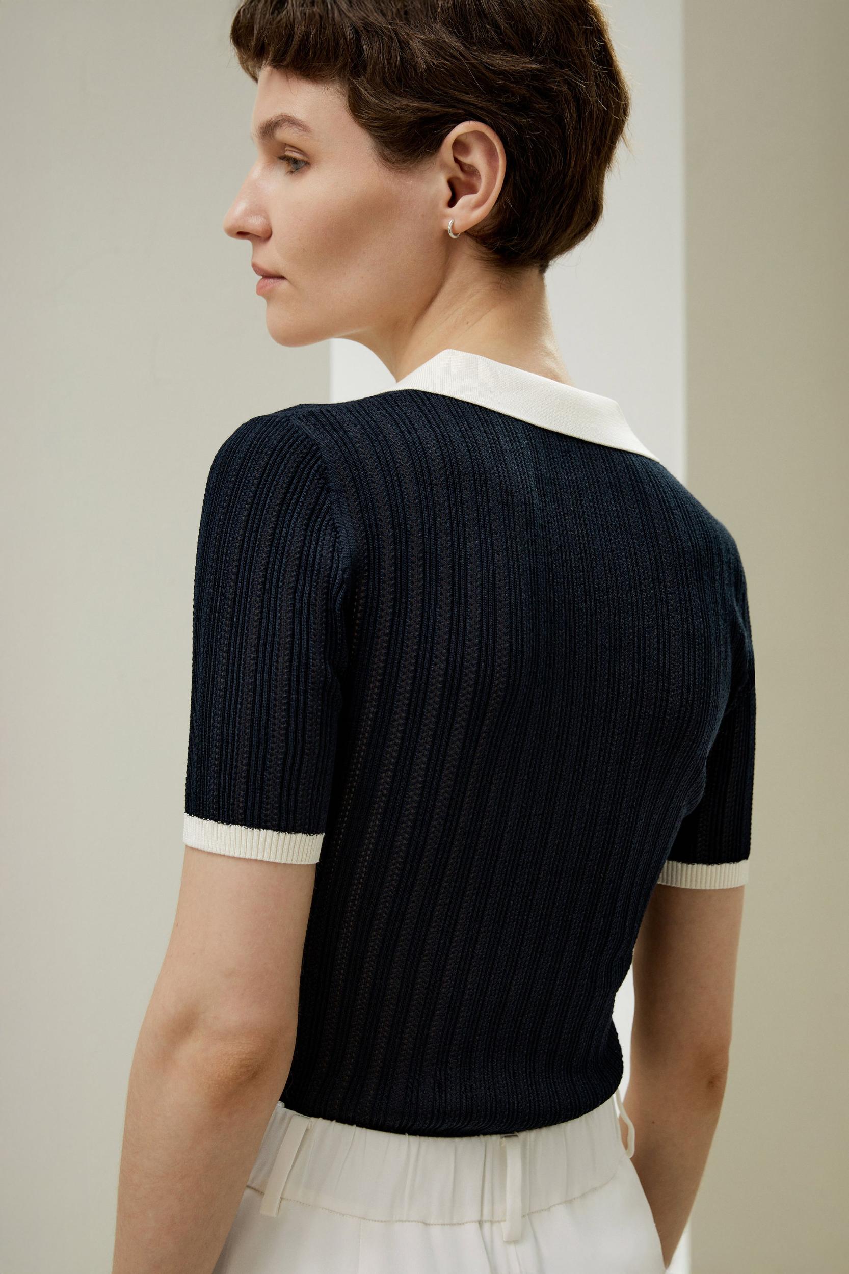 V Neck Ribbed Silk Knit Top Product Image