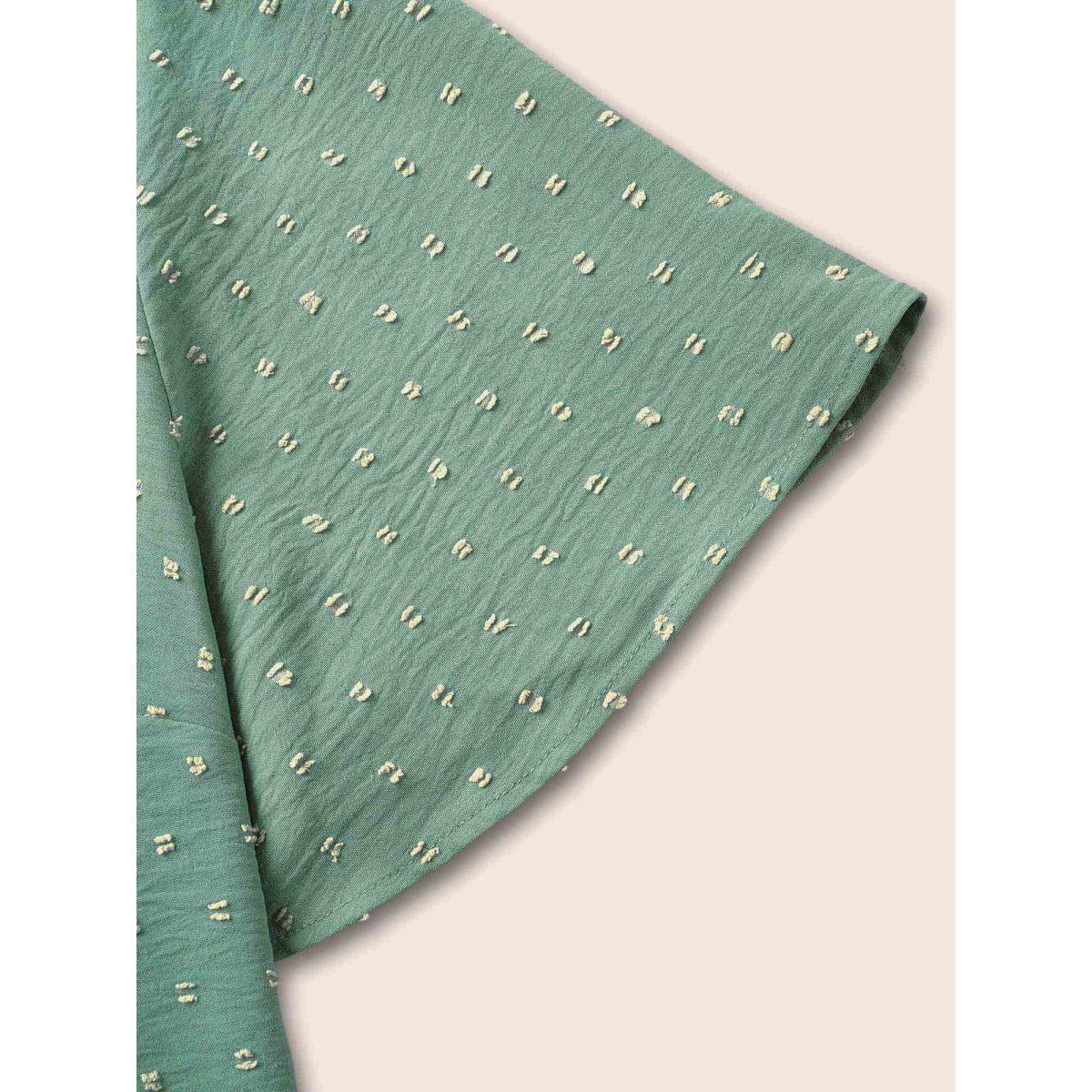 Plus Size Turquoise Polka Dot Lace Sleeve Blouse Women Elegant Short sleeve V-neck Everyday Blouses BloomChic 22-24/3X Product Image