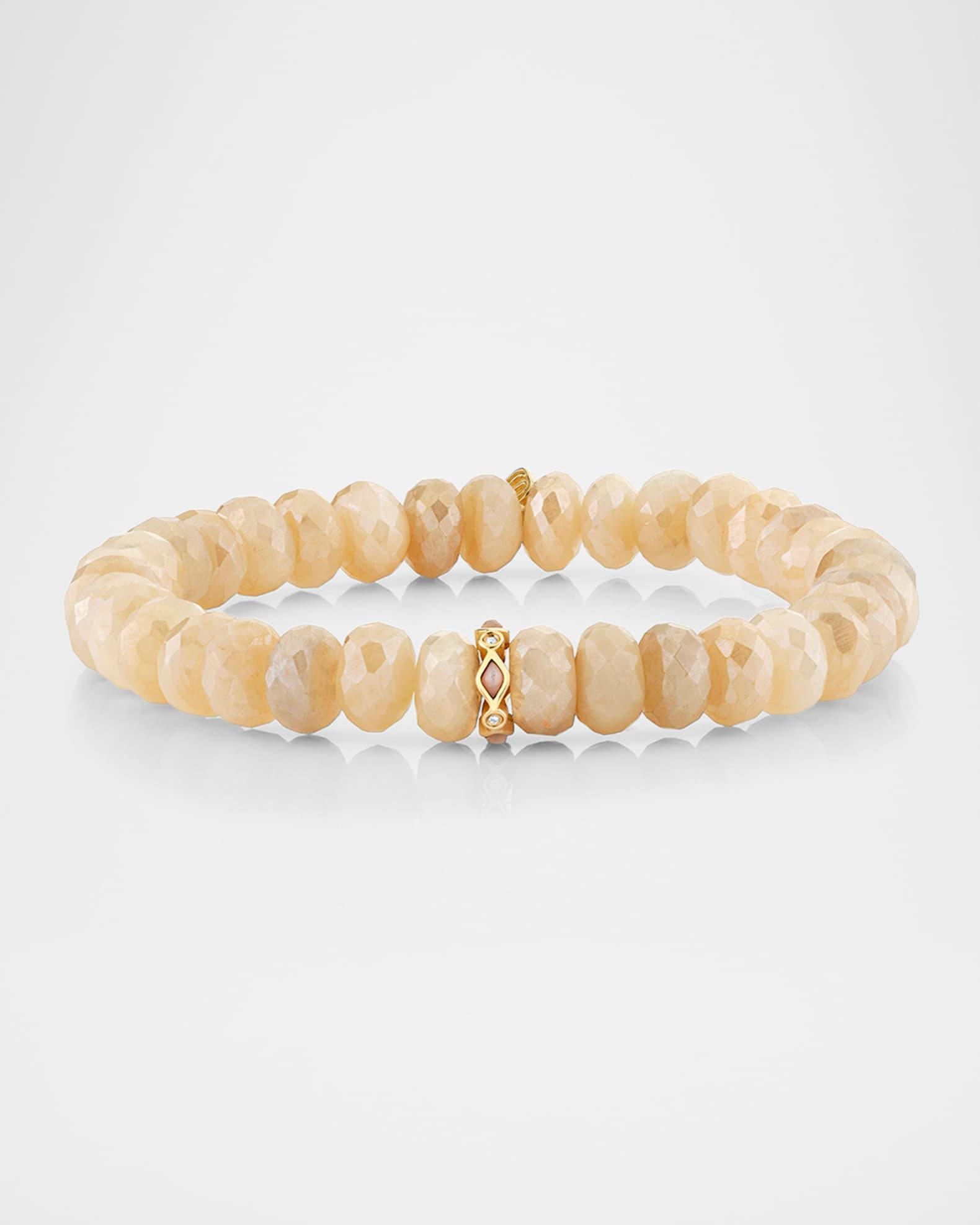 14K Pink Opal and Diamond Bezel 8mm Rondelle on Moonstone Bracelet Product Image