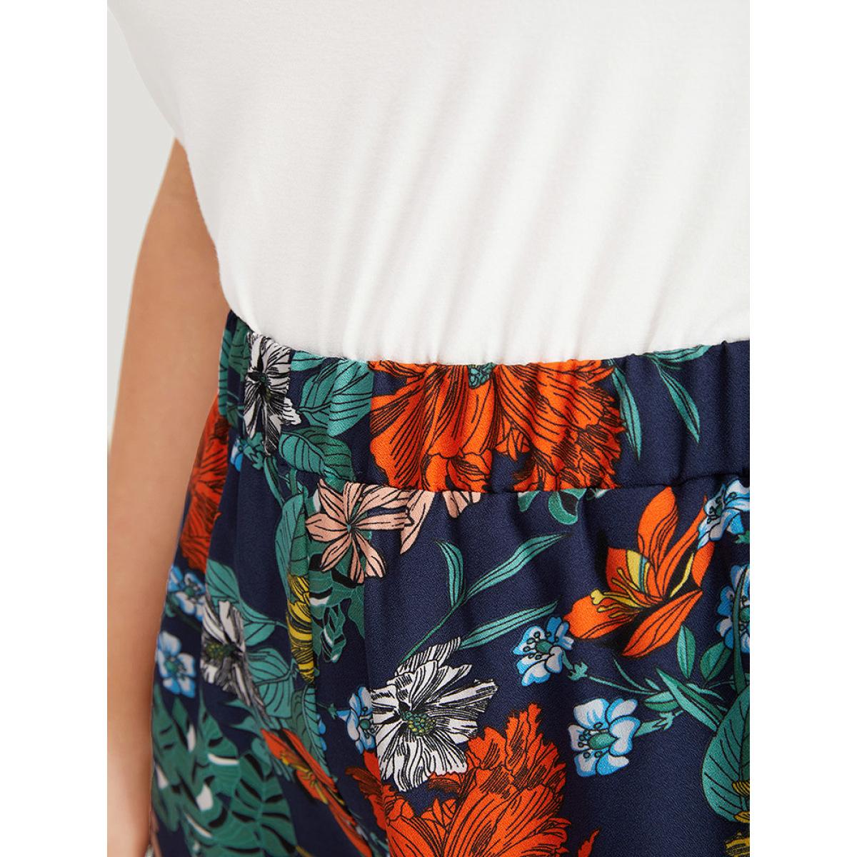 Plus Size Floral Print Drawstring Elastic Waist Pocket Pants Women Multicolor Elegant High Rise Dailywear Pants BloomChic 28/5X Product Image