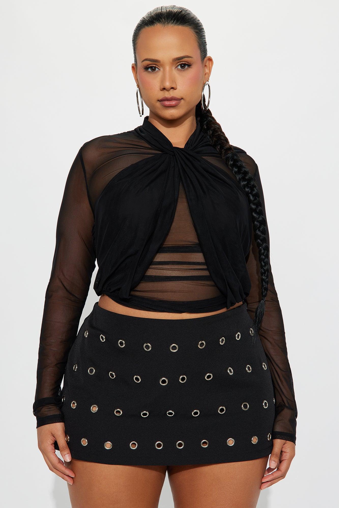 Avery Long Sleeve Mesh Top - Black Female Product Image