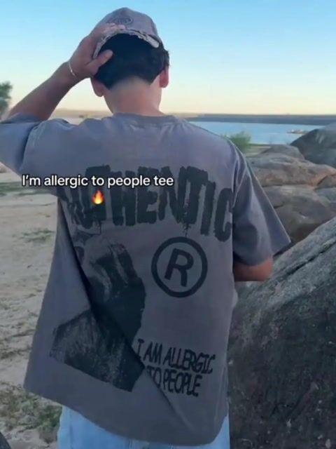 Vintage I Am Allergic To People Graphic Print Acid Wash T-shirt Product Image