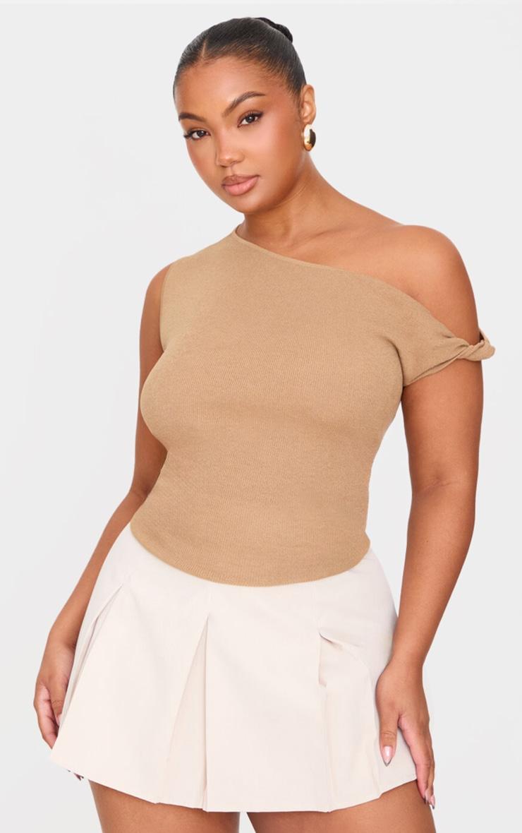 Plus Stone Mid Waist Tailored Woven Box Pleat Skater Skort Product Image