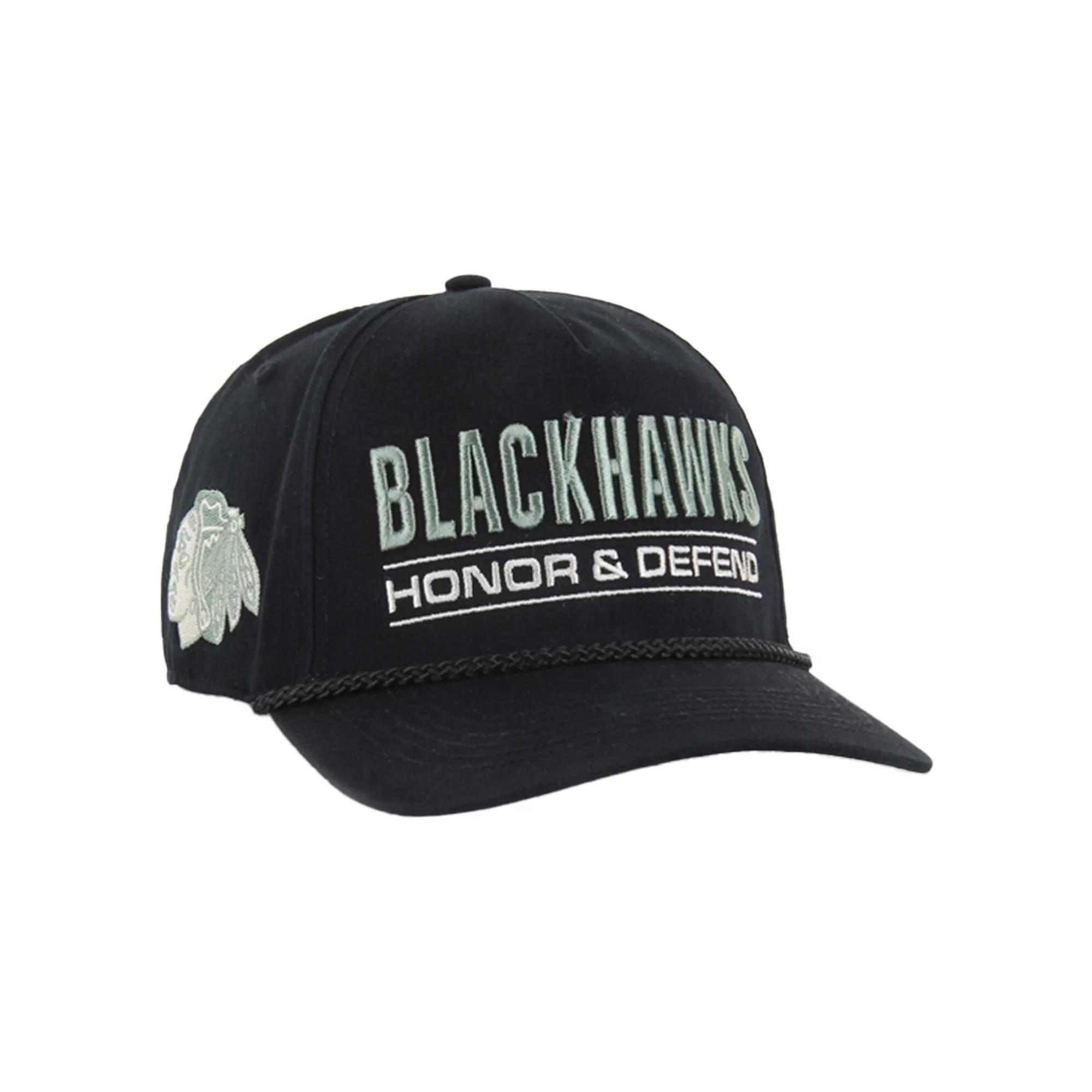 Men's '47 Black Chicago Blackhawks OHT Military Appreciation Homeland Honor and Defend Hitch Adjustable Hat Product Image