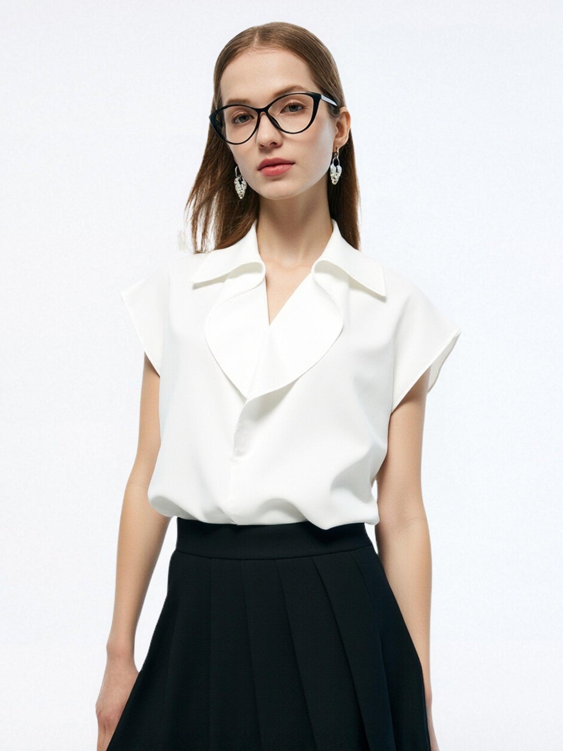 100% Cotton Ruffle Trim Women Blouse Product Image