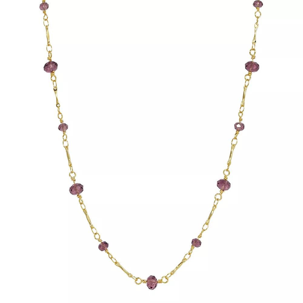 1928 Purple Beaded Chain Station Necklace, Womens, Gold Tone Product Image