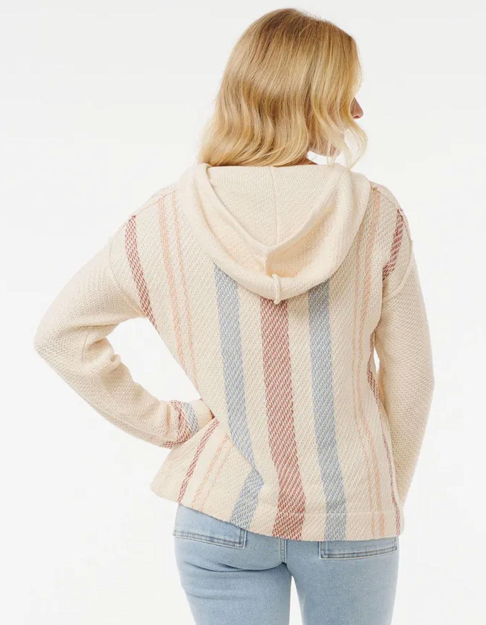 RIP CURL High Tide Womens Stripe Poncho Hoodie - WHITE COMBO Product Image